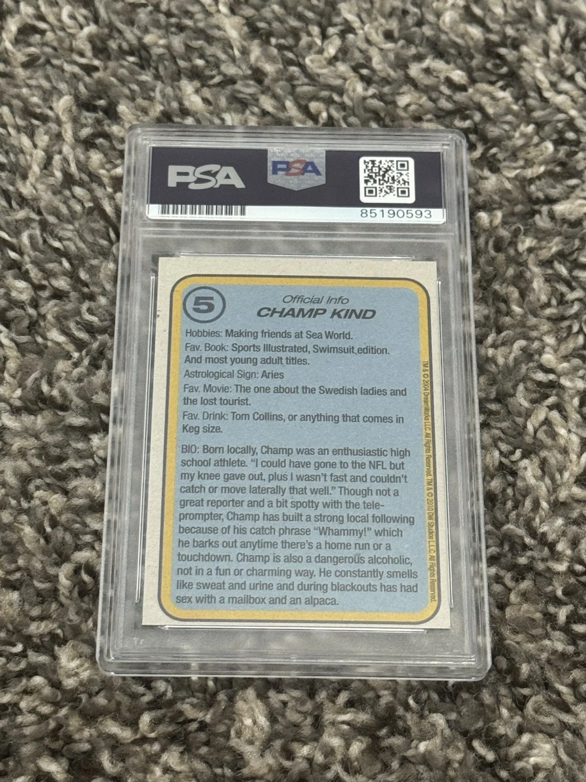2004 Dreamworks Anchorman David Koechner Champ Kind Autographed Card PSA Whammy, image 4