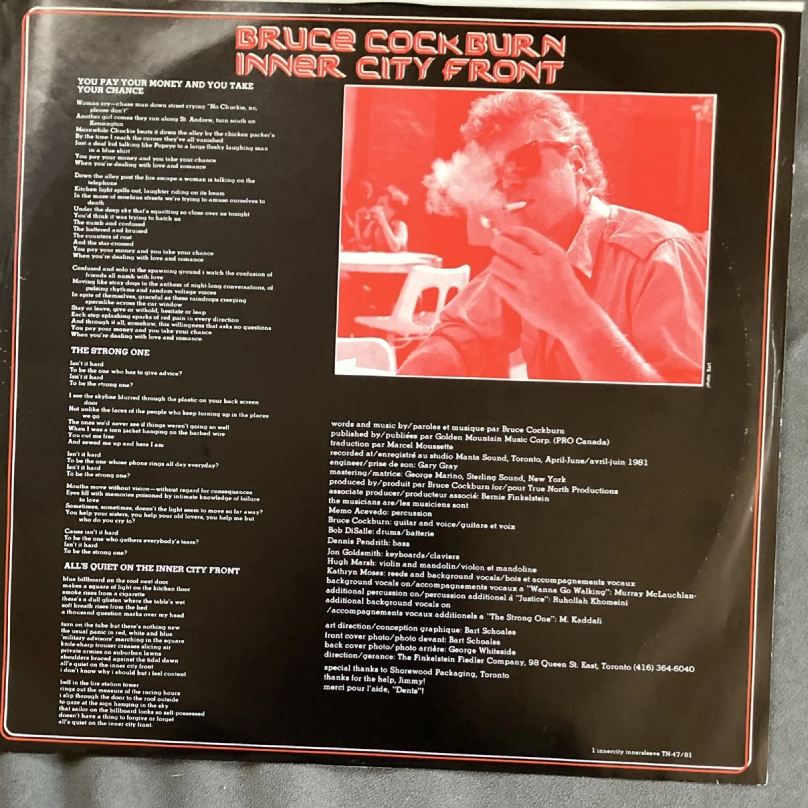 Bruce Cockburn Inner City Front AUTOGRAPHED/SIGNED VINYL True North TN 47, изображение 4