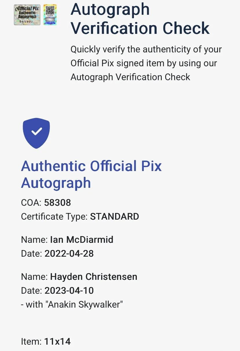 Hayden Christensen, Ian McDiarmid — Hayden Christensen & Ian McDiarmid Signed/Inscribed Star Wars 11x14 OPX Photo A, image 3