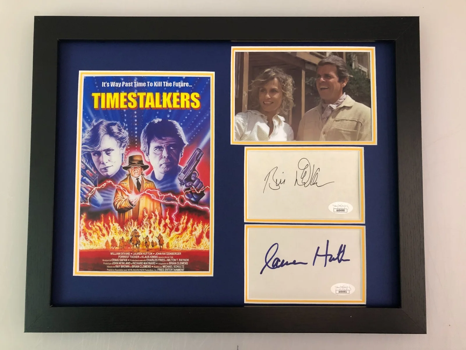 WILLIAM DEVANE, LAUREN HUTTON — WILLIAM DEVANE & LAUREN HUTTON SIGNED FRAMED PHOTO DISPLAY TIME STALKERS JSA COA, image 2