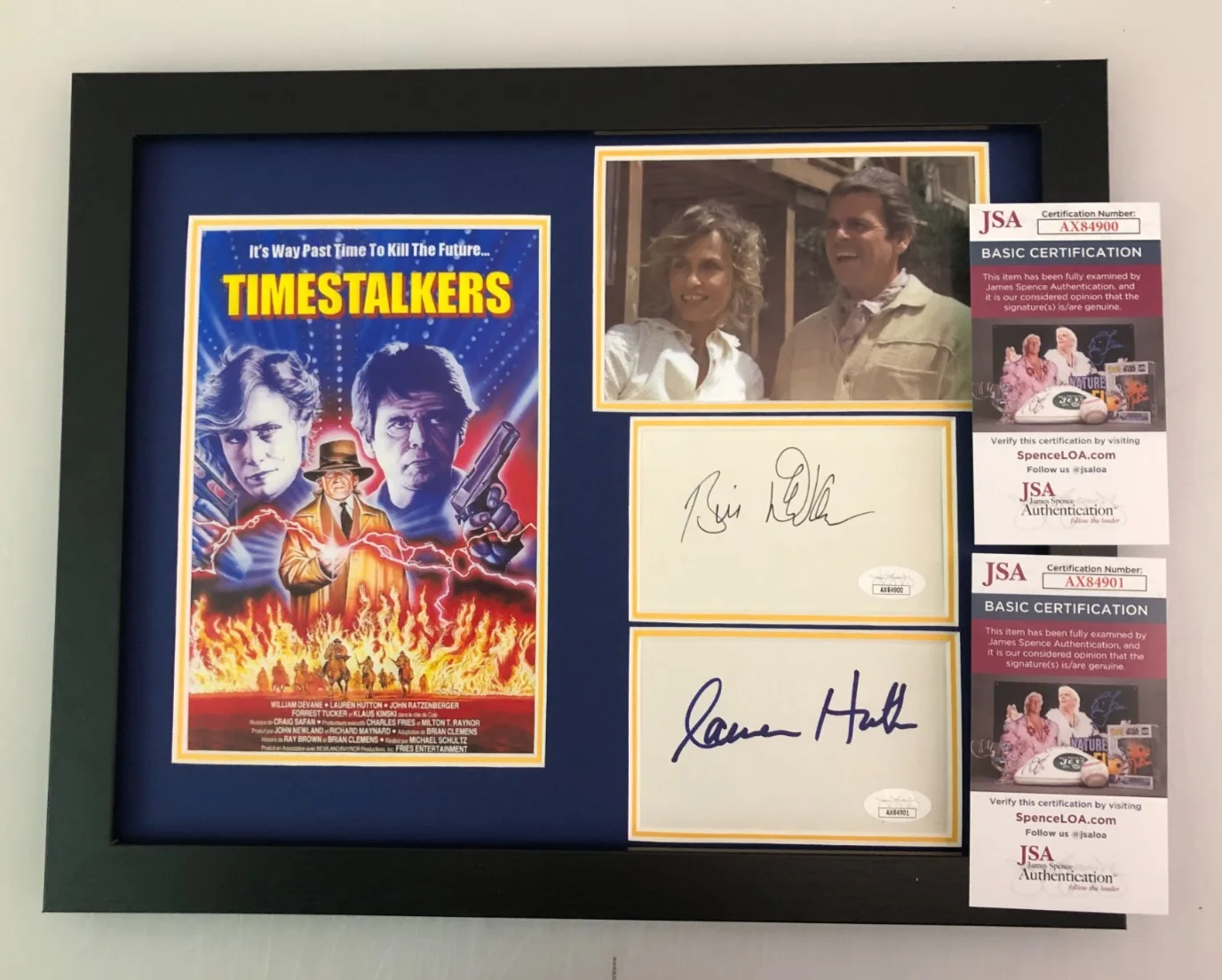 WILLIAM DEVANE, LAUREN HUTTON — WILLIAM DEVANE & LAUREN HUTTON SIGNED FRAMED PHOTO DISPLAY TIME STALKERS JSA COA, image 5