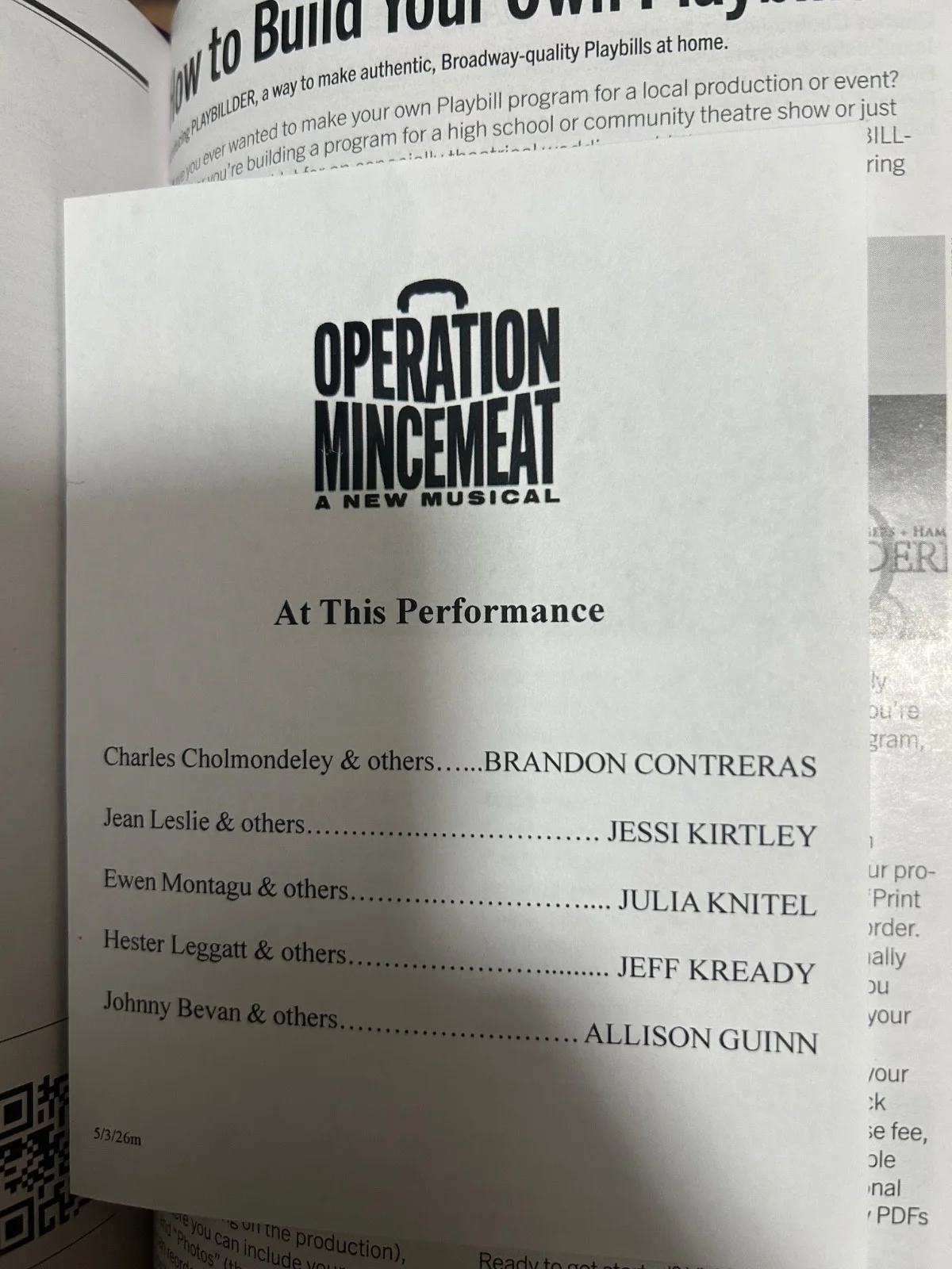 cast members — Operation Mincemeat x5 autographed Signed Broadway Playbill 2026 Cast, image 3