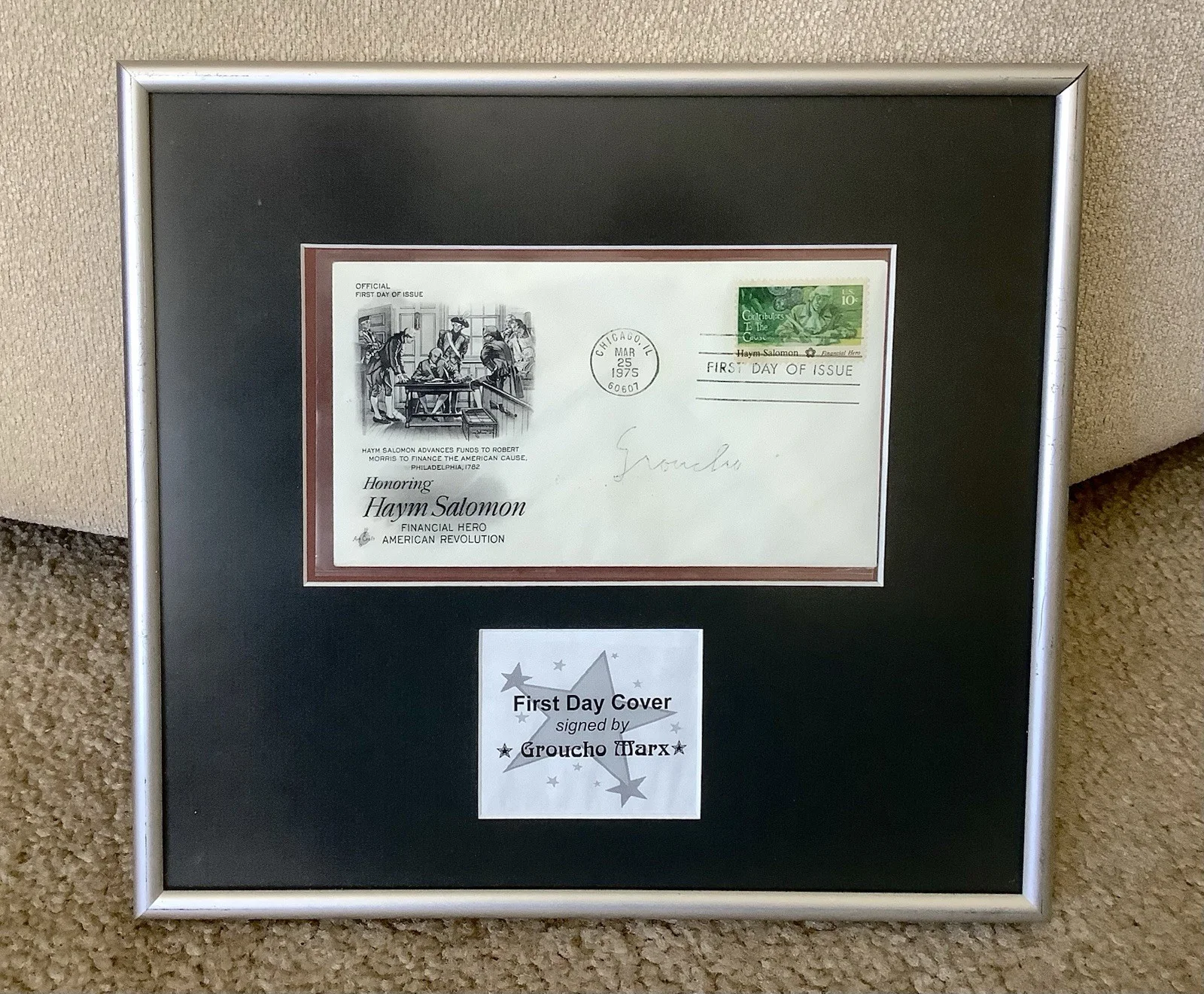 Groucho Marx — 🔥GROUCHO MARX Signed Envelope 1st Day Cover Haym Salomon 1975 Framed/Ready2Hang