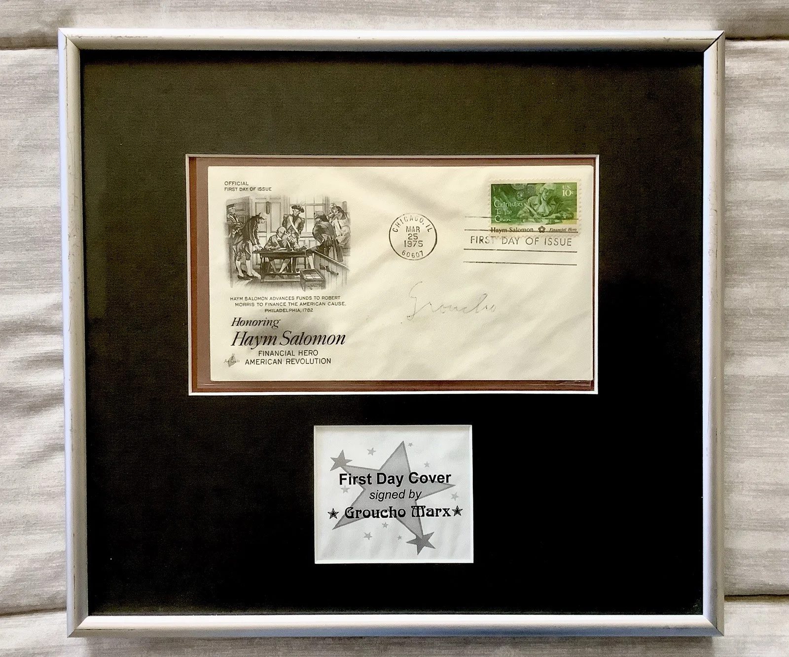 Groucho Marx — 🔥GROUCHO MARX Signed Envelope 1st Day Cover Haym Salomon 1975 Framed/Ready2Hang, image 2