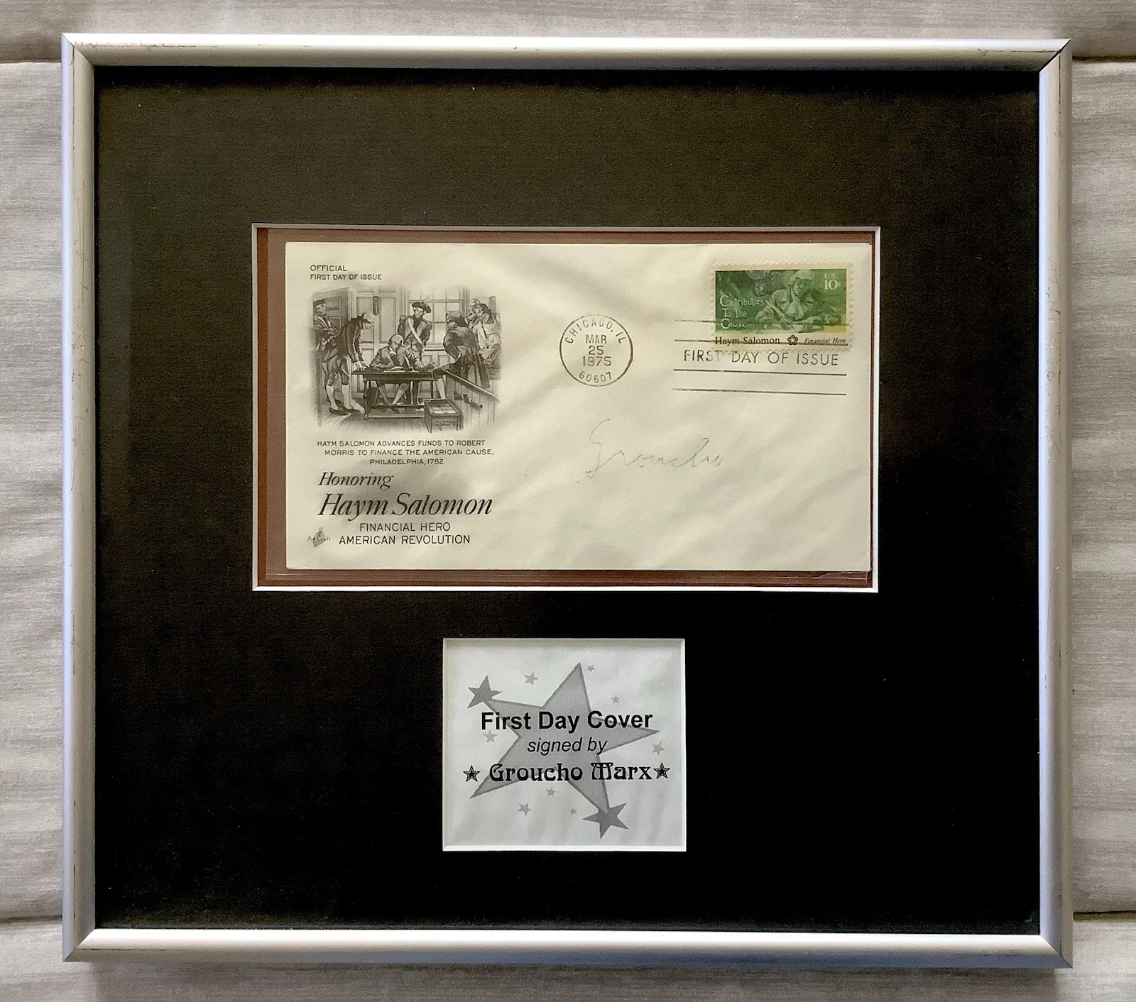 Groucho Marx — 🔥GROUCHO MARX Signed Envelope 1st Day Cover Haym Salomon 1975 Framed/Ready2Hang, image 4