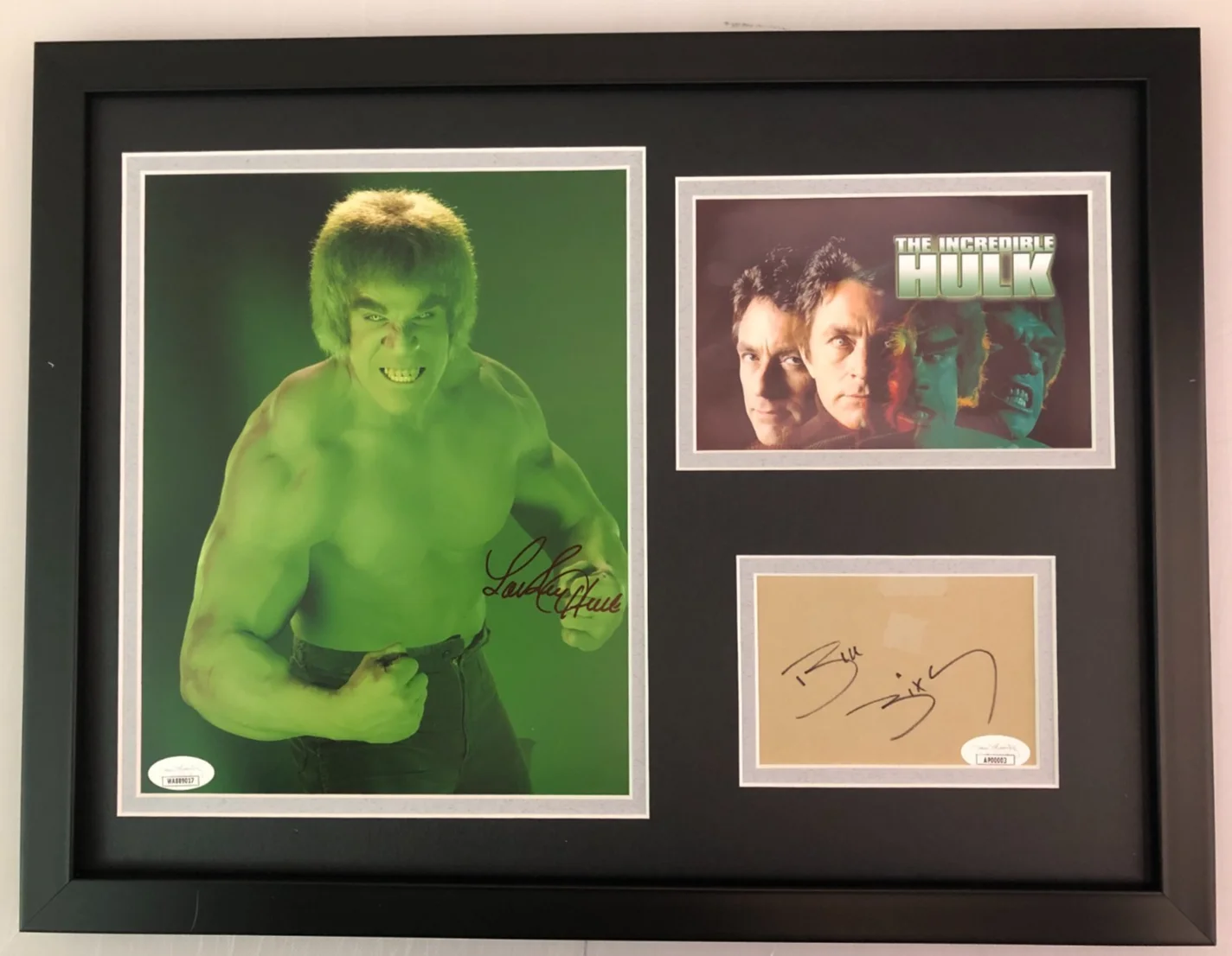 BILL BIXBY, LOU FERRIGNO — BILL BIXBY & LOU FERRIGNO SIGNED PHOTO DISPLAY "THE INCREDIBLE HULK" JSA COA, изображение 2