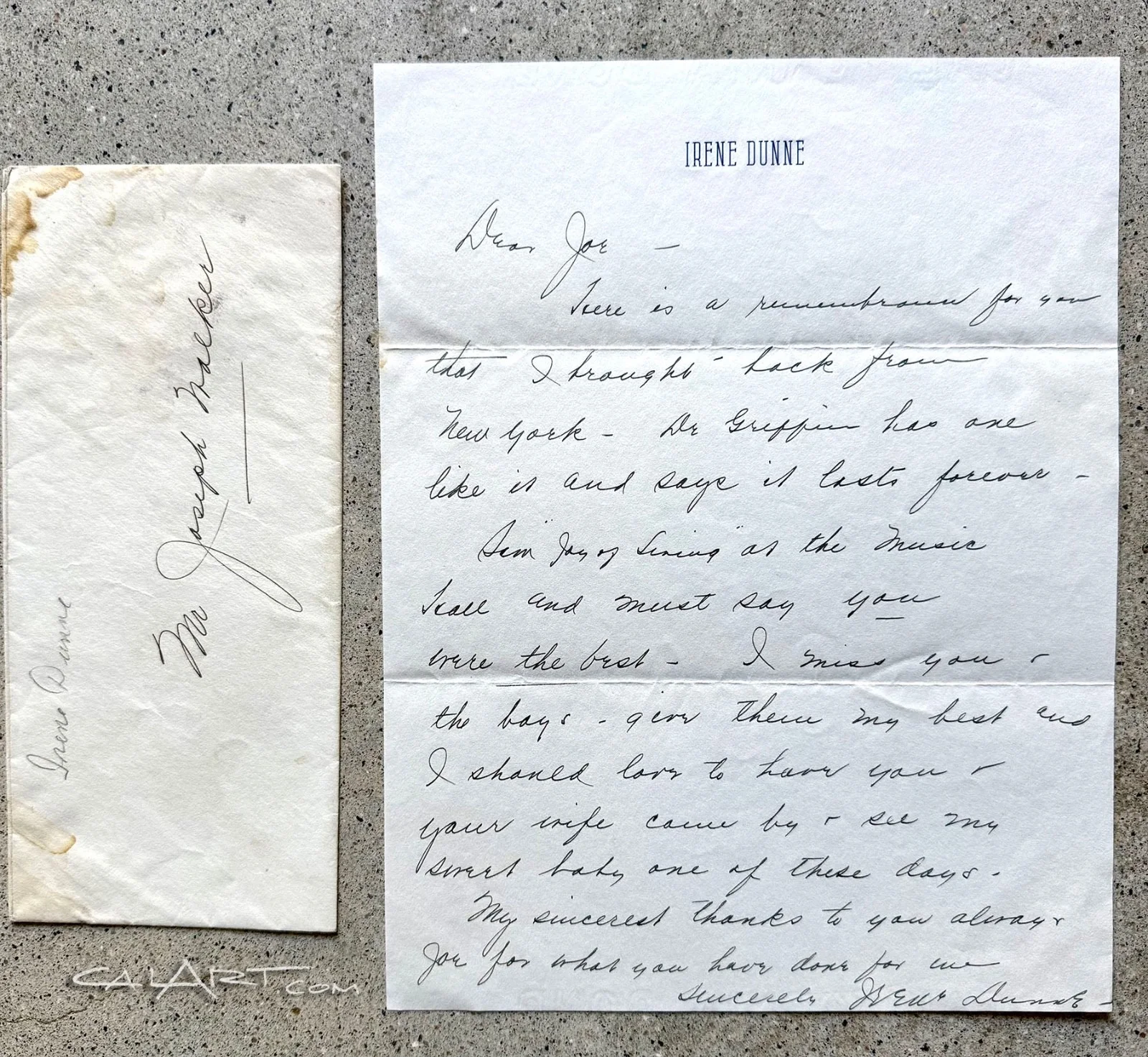 IRENE DUNNE — Irene Dunne Signed Handwritten Letter to Cinematographer Joseph Walker PSA/DNA, image 2