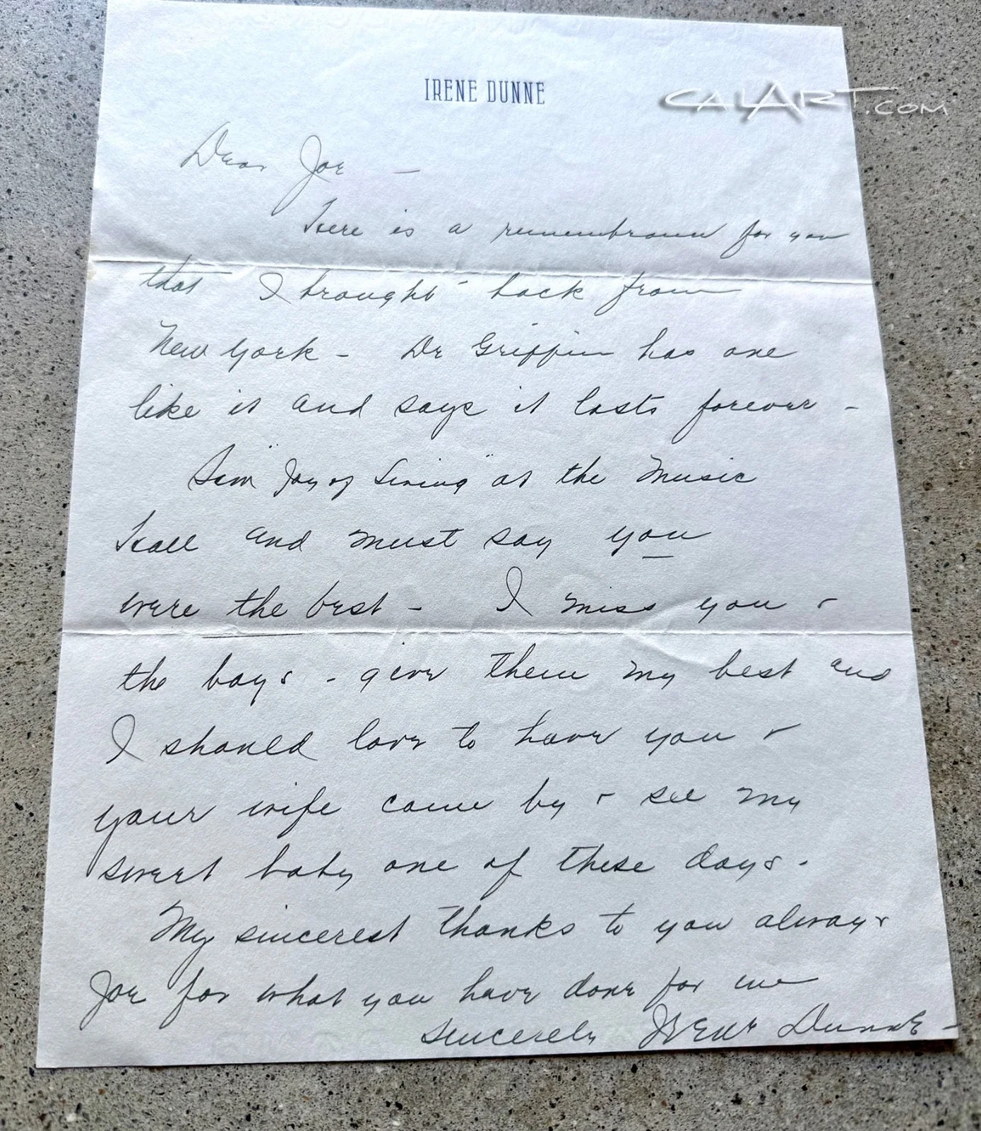 IRENE DUNNE — Irene Dunne Signed Handwritten Letter to Cinematographer Joseph Walker PSA/DNA, image 5