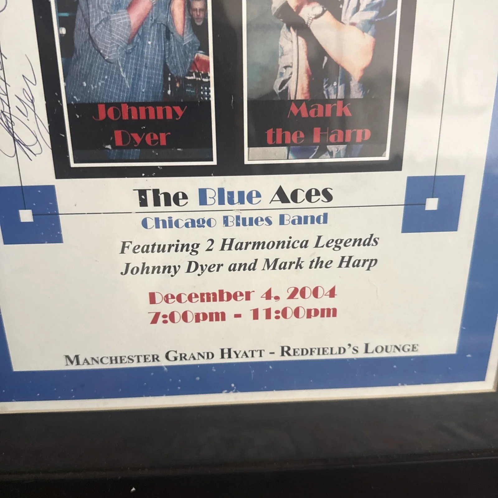 Johnny Dyer Signed The Blue Aces Framed Blues Promo Poster 2004, изображение 2