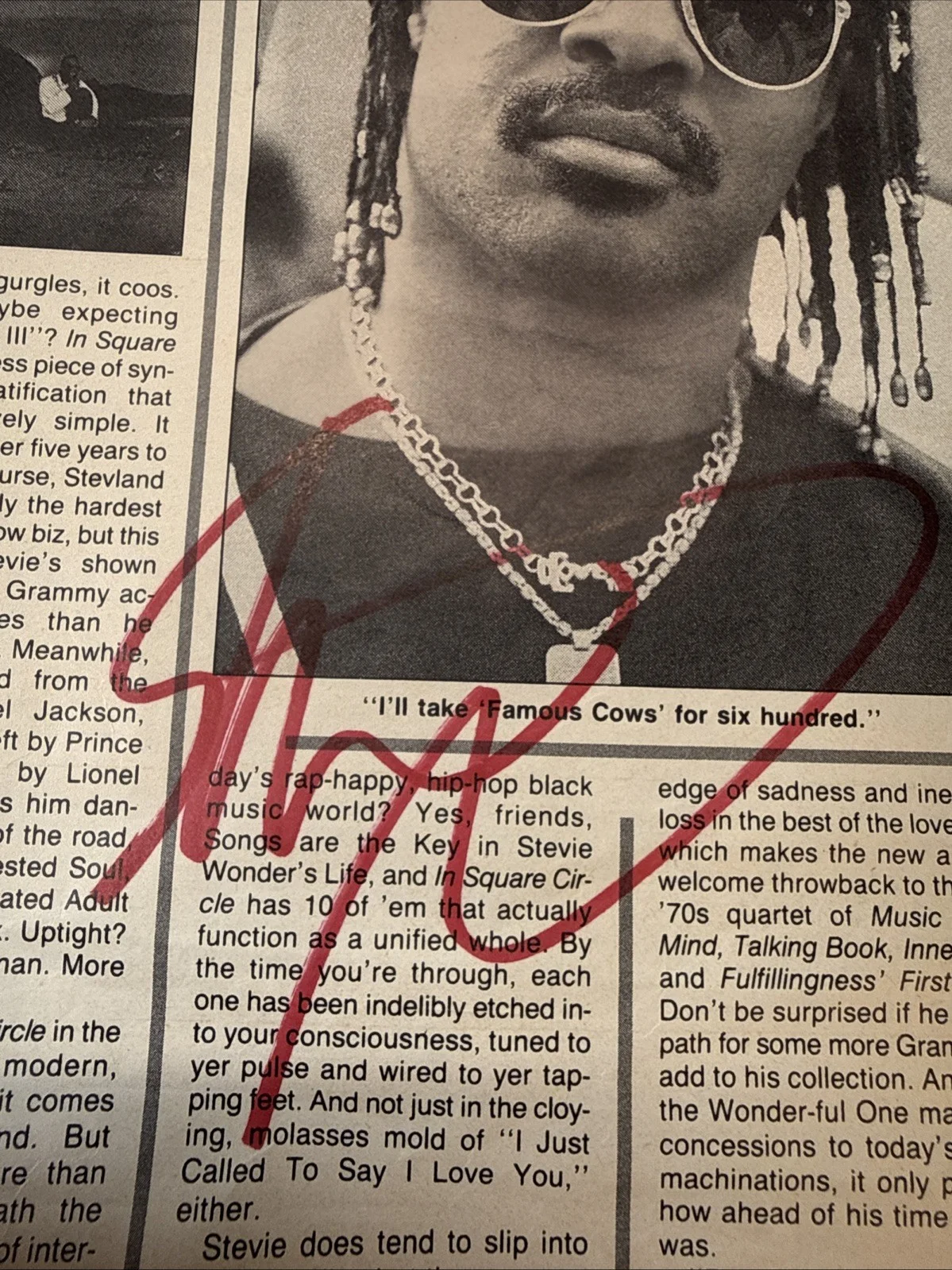 STEVIE WONDER Autographed News Paper Article Signed In Person Excellent, image 2