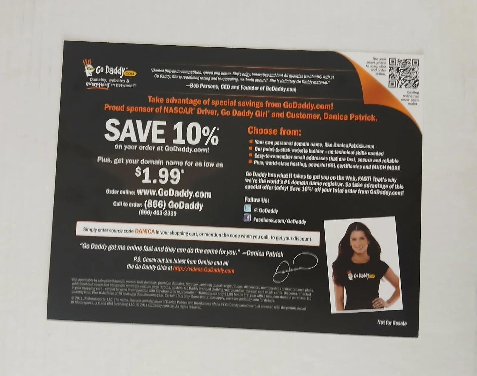 Danica Patrick Signed Autographed 8 x 10 Photo Go Daddy Ad, image 2
