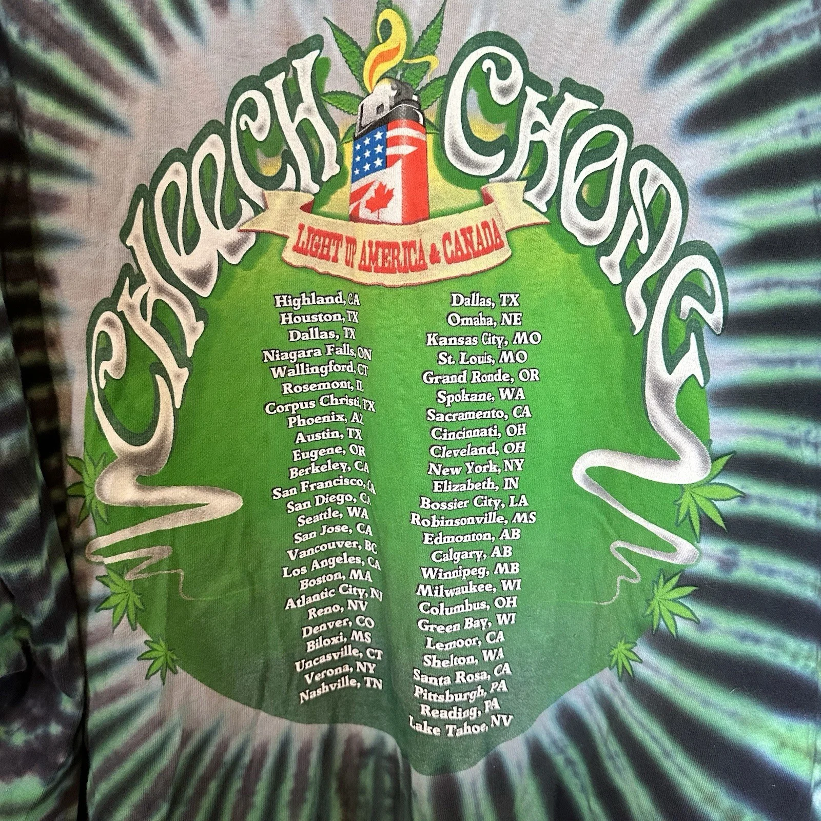 Cheech & Chong Light Up America Tour Tie Dye Gildan T Shirt 3XL 2008 Canada USA, изображение 3