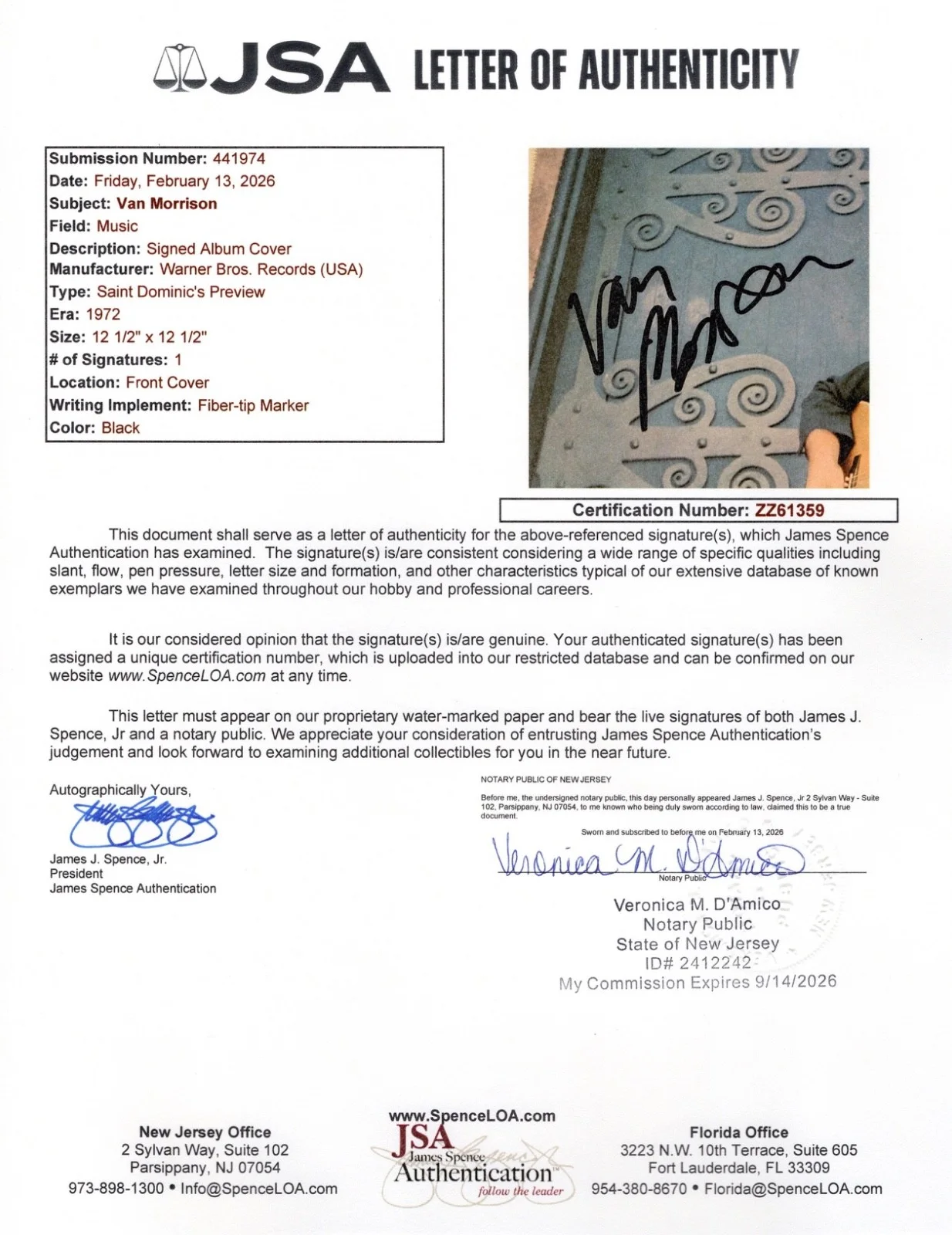 VAN MORRISON SIGNED SAINT DOMINIC'S PREVIEW VINYL RECORD JSA LOA ZZ61359, изображение 4