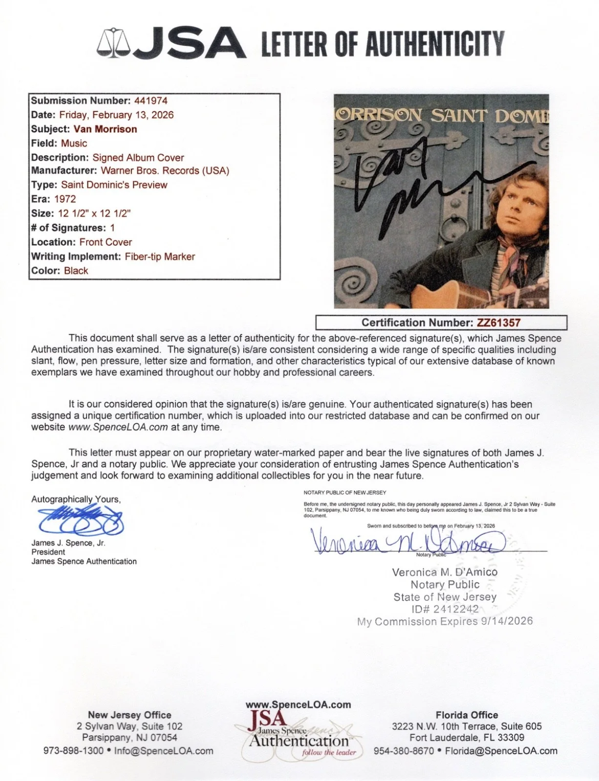 VAN MORRISON SIGNED SAINT DOMINIC'S PREVIEW VINYL RECORD JSA LOA ZZ61357, image 4