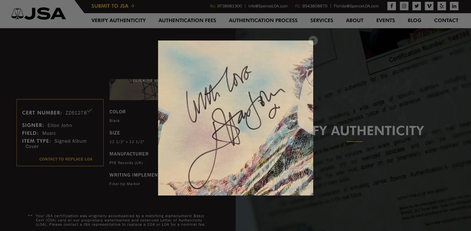 ELTON JOHN SIGNED EMPTY SKY VINYL RECORD W/"WITH LOVE" INSCRIPTION JSA LOA, изображение 5