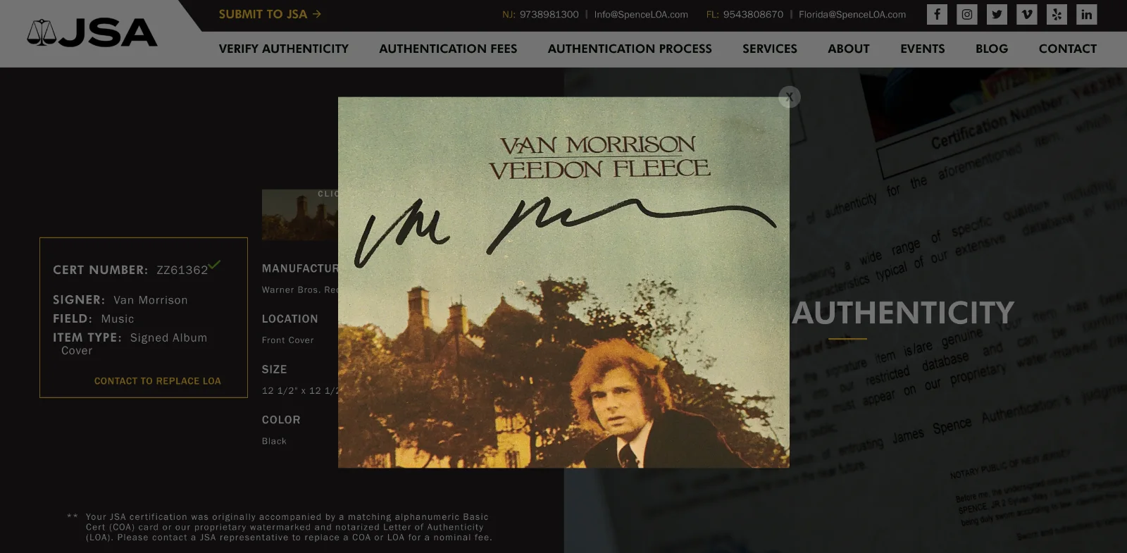 VAN MORRISON SIGNED VEEDON FLEECE VINYL RECORD JSA LOA ZZ61362, изображение 5
