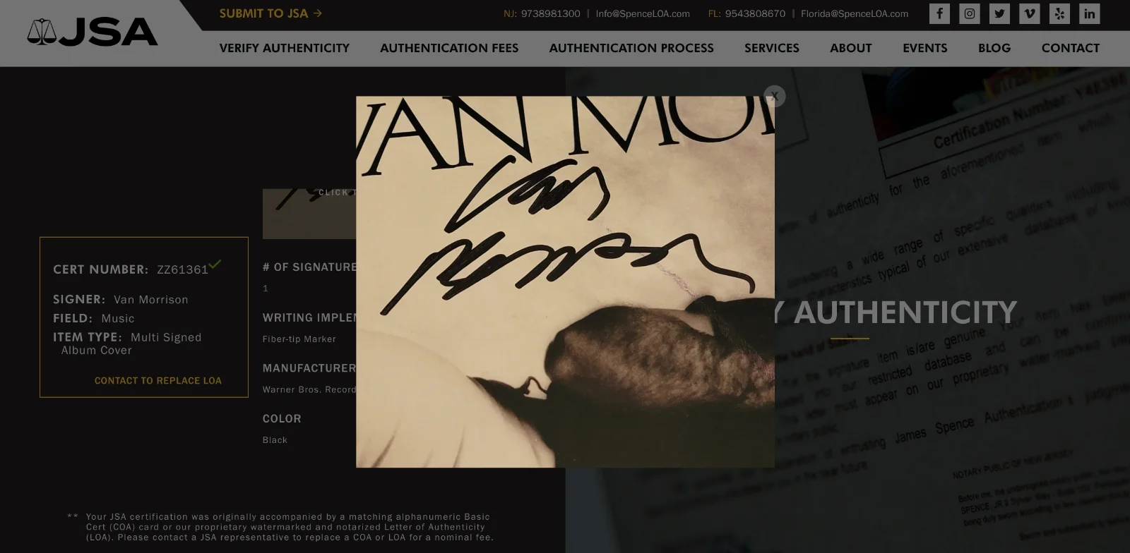 VAN MORRISON SIGNED WAVELENGTH VINYL RECORD COVER JSA LOA ZZ61361, image 5