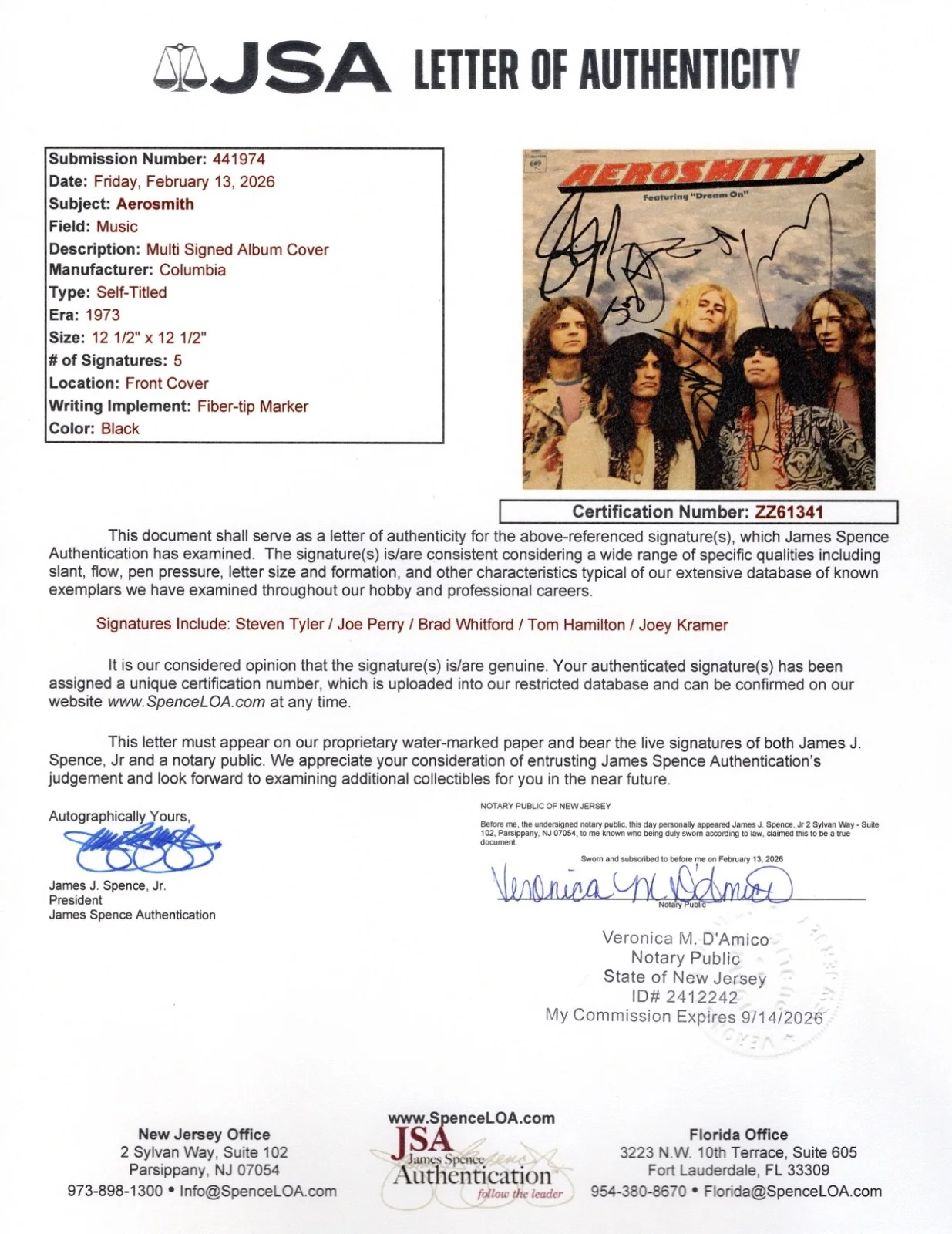 AEROSMITH X5 STEVEN TYLER JOE PERRY SIGNED SELF-TITLED DREAM ON VINYL RECORD JSA, изображение 4