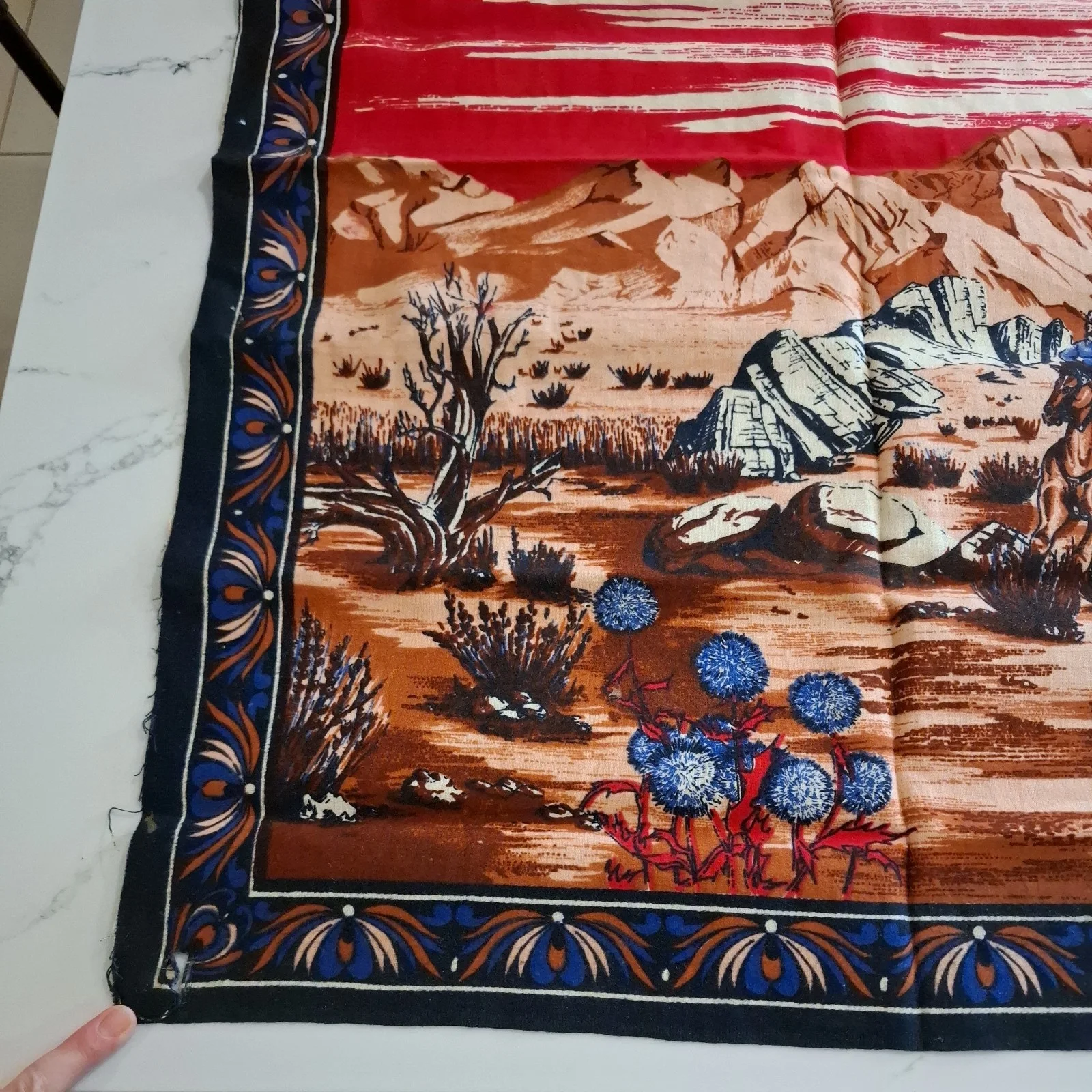 Vintage 70's ' John Wayne Western Cowboy Tapestry ' Cotton Wall Hanging RARE, image 3