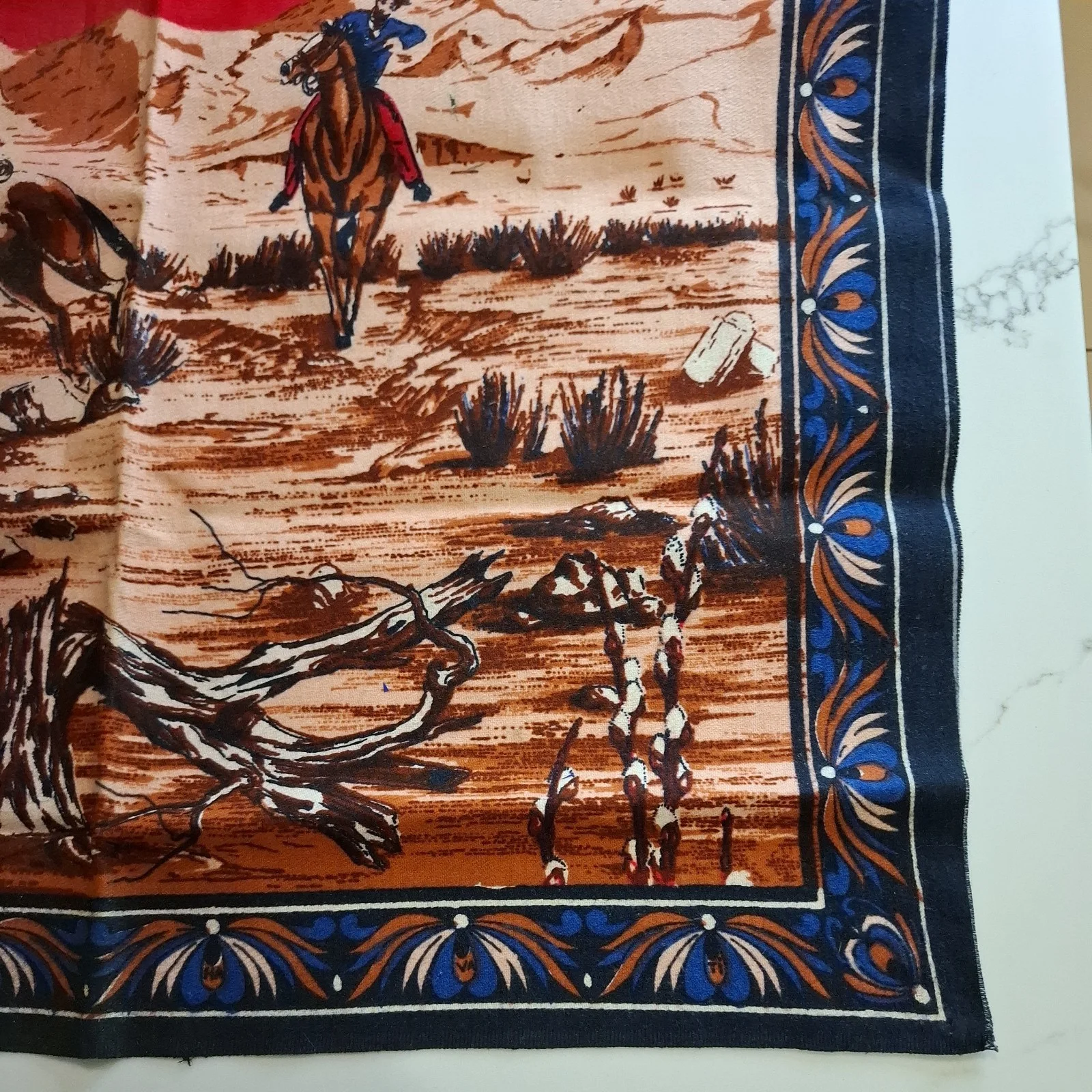 Vintage 70's ' John Wayne Western Cowboy Tapestry ' Cotton Wall Hanging RARE, image 5