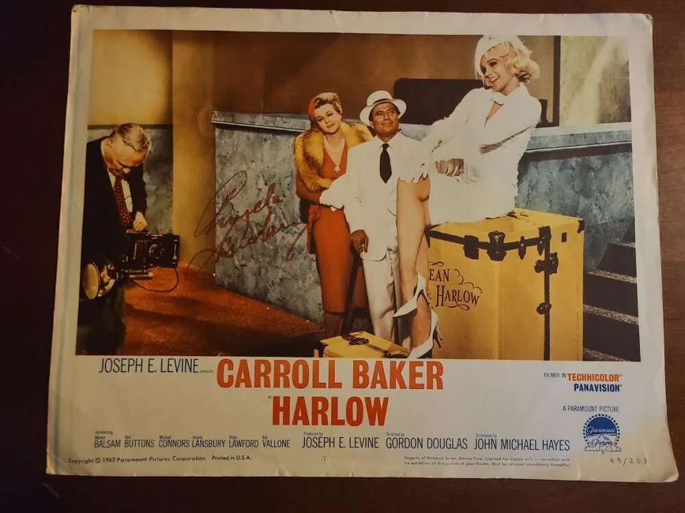 Angela Lansbury — Angela Lansbury JSA Coa Signed 11x14 Orinial Harlow Lobby Card Photo Autograph