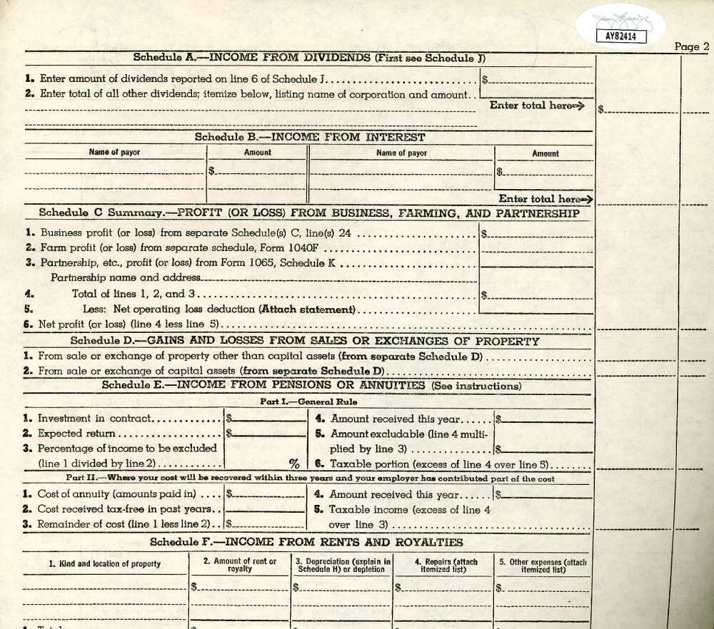 Jeff Chandler — Jeff Chandler JSA Coa Signed 1954 1040 Tax Form Autograph, image 2