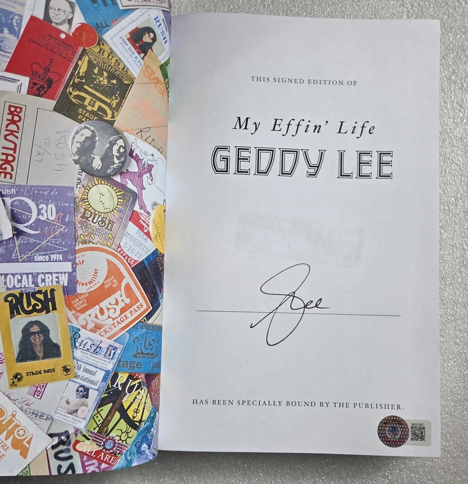GEDDY LEE SIGNED BOOK BECKETT BAS COA CERTIFIED AUTOGRAPHED RUSH MY EFFIN' LIFE, image 3