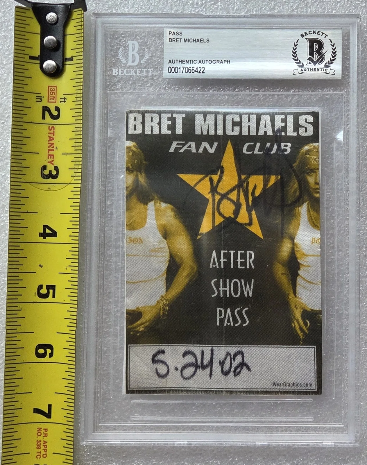 BRET MICHAELS SIGNED PASS BECKETT BAS COA AUTOGRAPHED SLABBED SLAB POISON BAND, изображение 2