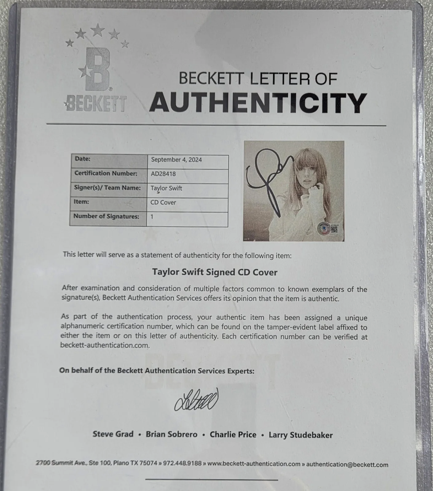 TAYLOR SWIFT SIGNED CD DISPLAY BECKETT LOA BAS COA AUTOGRAPHED PRESENT GIFT, image 5