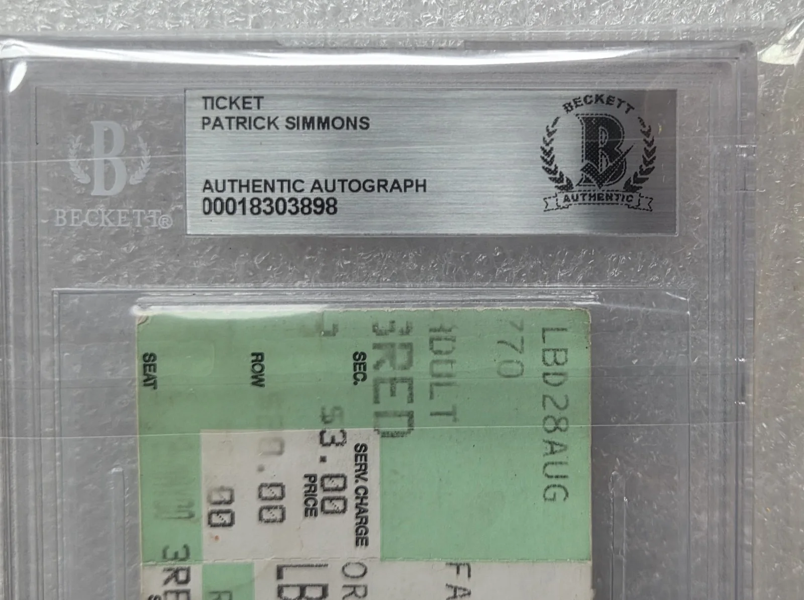 PAT SIMMONS SIGNED TICKET BECKETT BAS COA AUTOGRAPHED SLABBED DOOBIE BROTHERS, изображение 2
