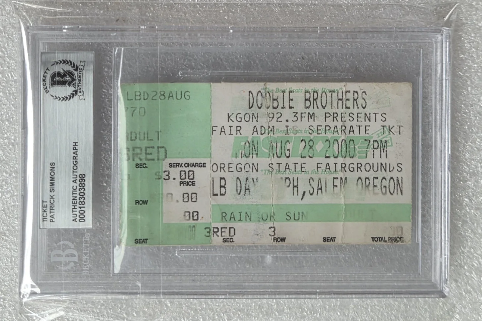 PAT SIMMONS SIGNED TICKET BECKETT BAS COA AUTOGRAPHED SLABBED DOOBIE BROTHERS, изображение 3
