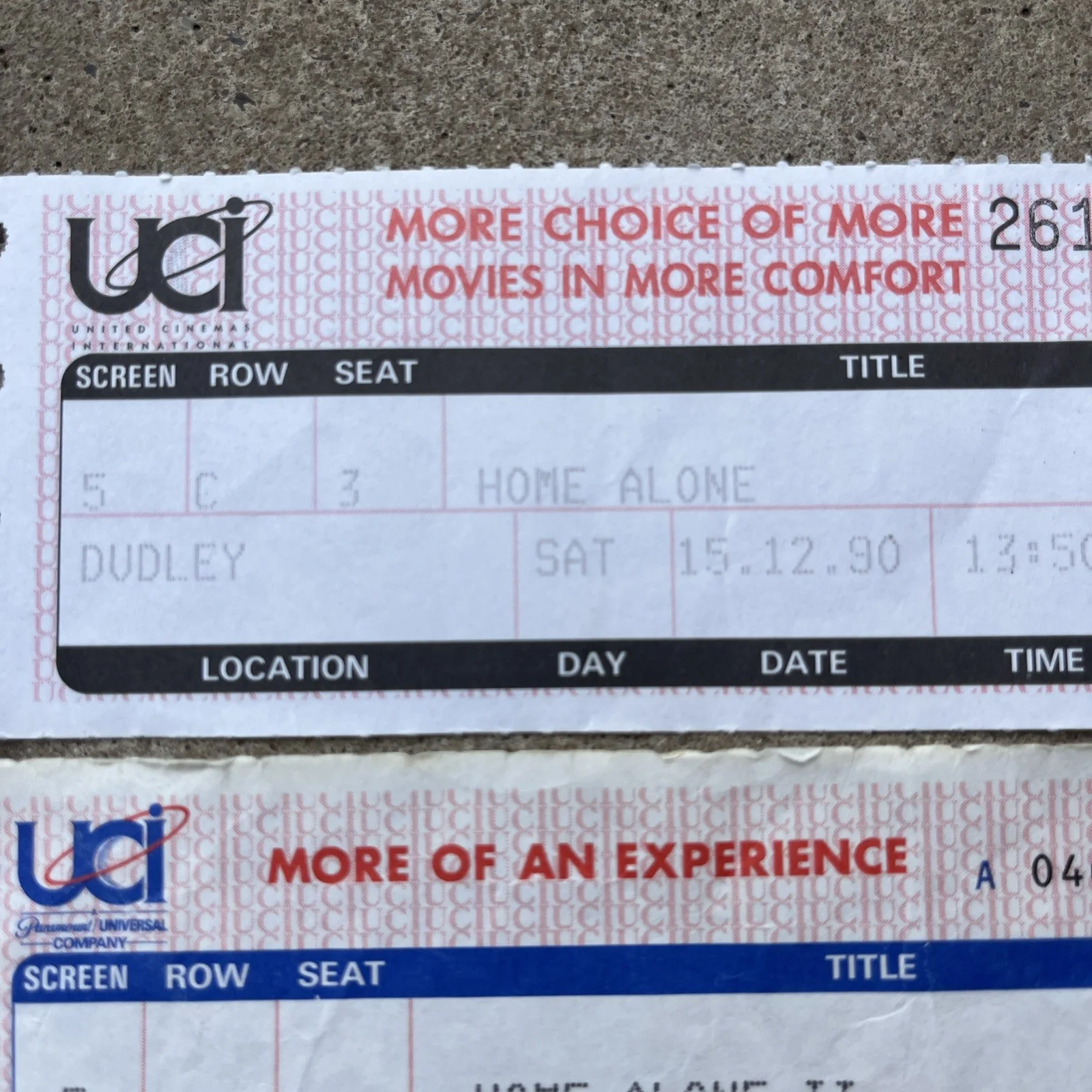 VINTAGE MOVIE STUBS HOME ALONE 1 & 2 UCI, изображение 2