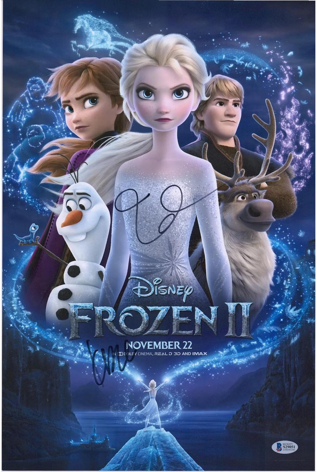 Idina Menzel — Kristen Bell & Idina Menzel Frozen Autographed 12" x 18" Poster - BAS