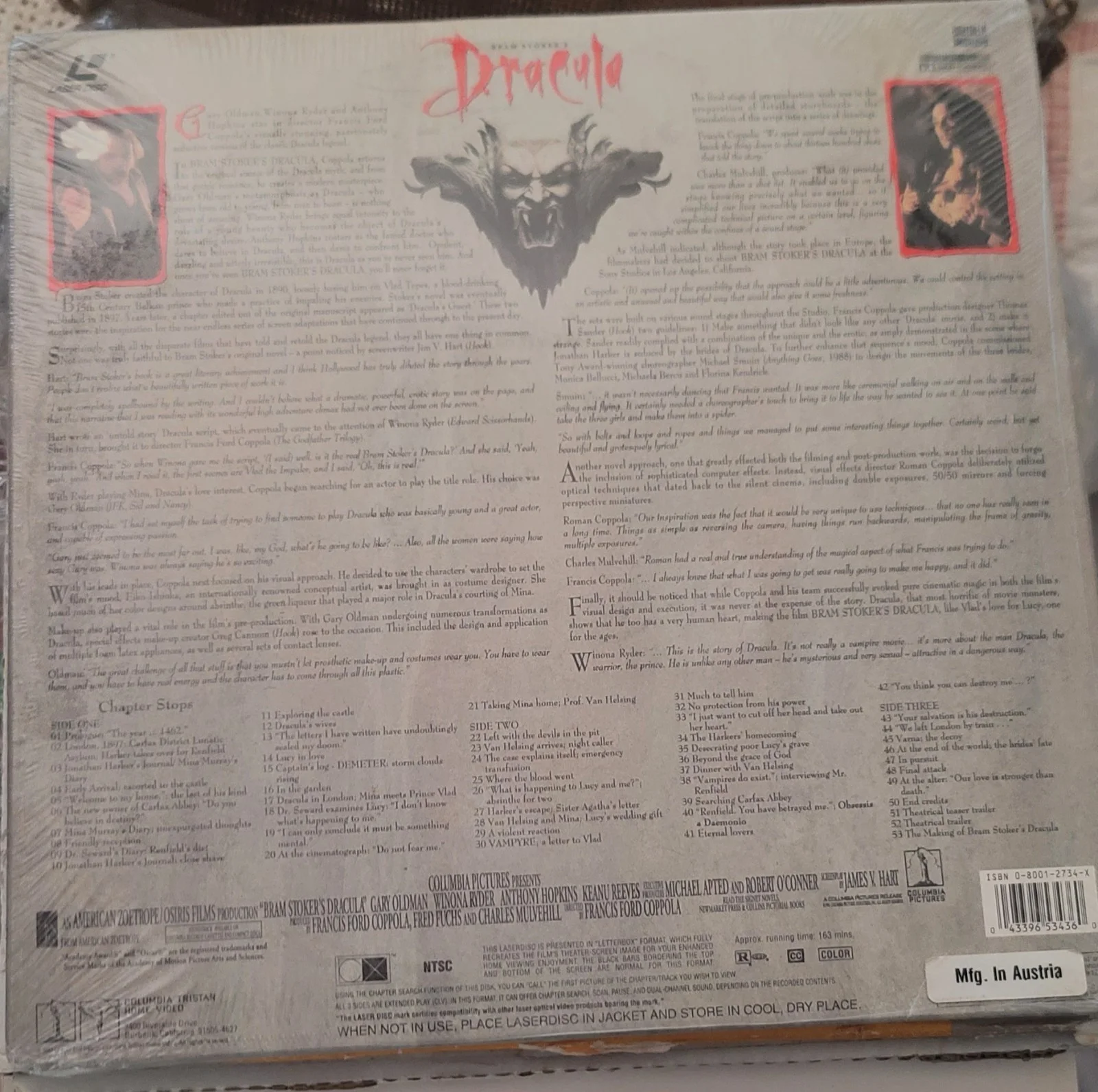 Keanu Reeves Dracula Movie Laserdisc Special Collection Ed SEALED, изображение 2