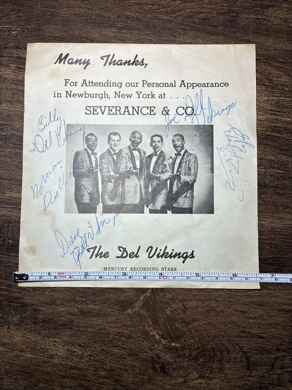 THE DEL VIKINGS Concert Playbill SIGNED 5 AUTOGRAPHS 1950s Newburgh NY Severance, изображение 3