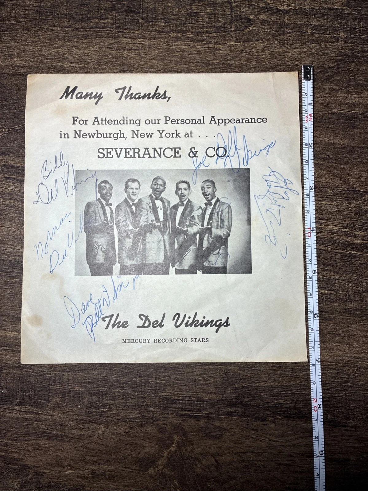 THE DEL VIKINGS Concert Playbill SIGNED 5 AUTOGRAPHS 1950s Newburgh NY Severance, изображение 4