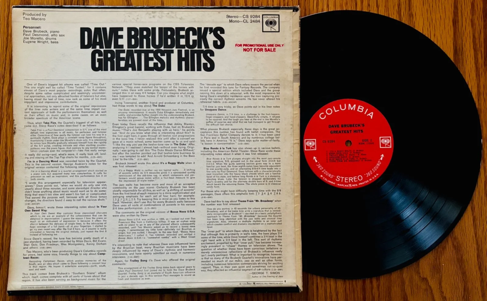 DAVE BRUBECK Signed DAVE BRUBECK'S GREATEST HITS Album~COLUMBIA #CS 9284~Jazz, image 2
