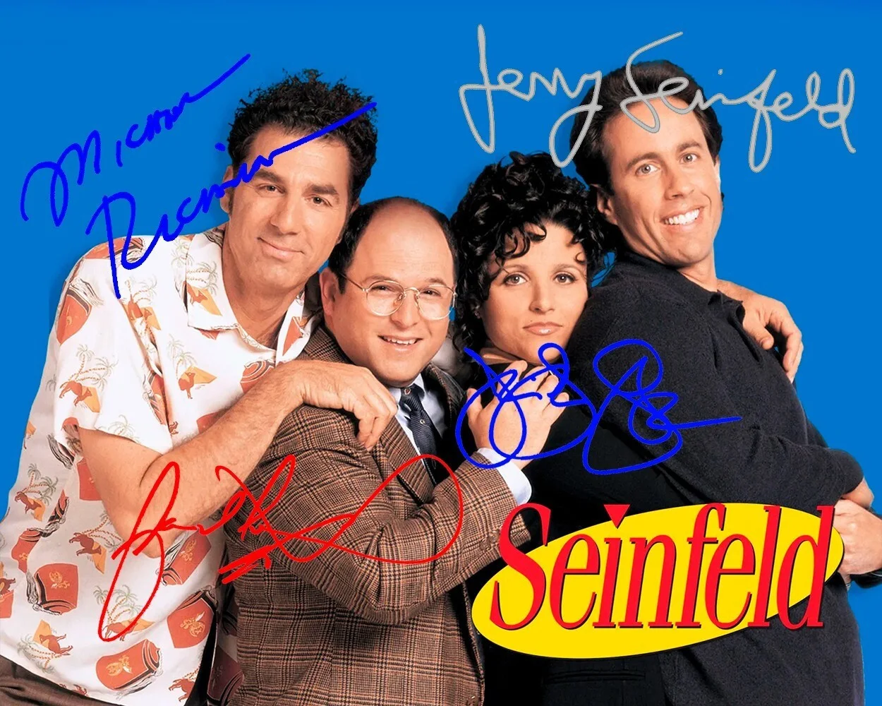 JERRY SEINFELD CAST — JERRY SEINFELD TV SHOW CAST 8.5X11 SIGNED PHOTO AUTOGRAPH POSTER ALL SIGNATURES