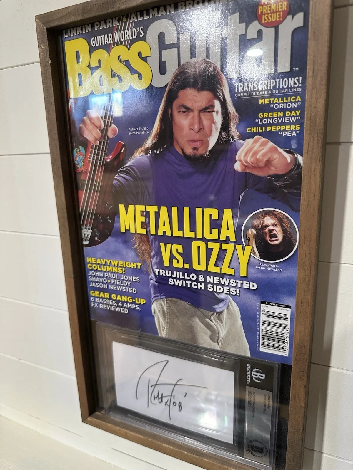 Robert Trujillo Signed Card BAS Slabbed & Framed With Magazine Metallica, изображение 3