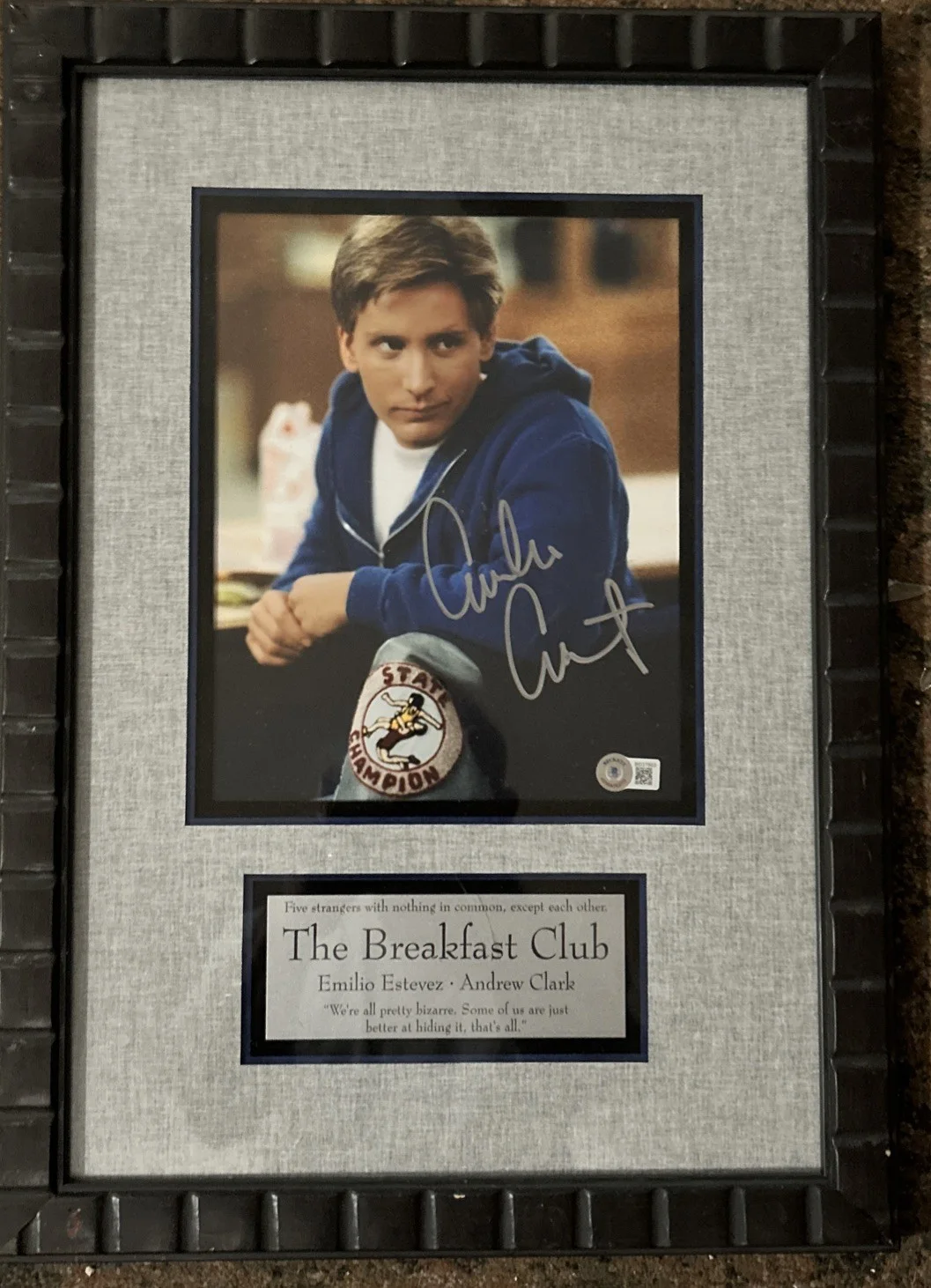Emilio Estevez — Emilio Estevez Signed 14x20 Matted and framed The Breakfast Club” Beckett Auto
