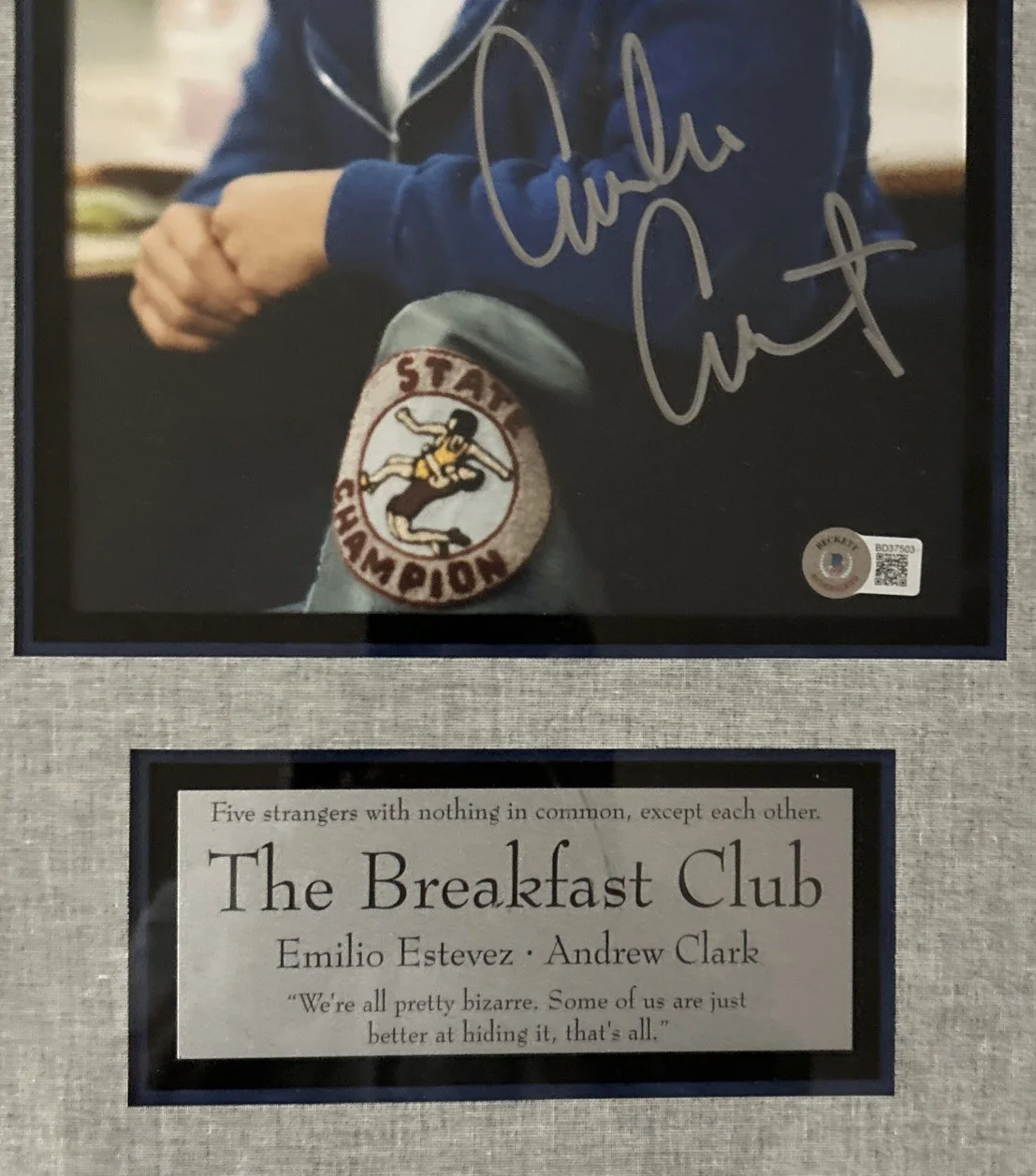 Emilio Estevez — Emilio Estevez Signed 14x20 Matted and framed The Breakfast Club” Beckett Auto, image 3