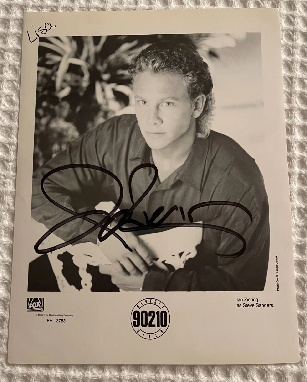 Ian Ziering — Vintage Beverly Hills 90210 Autographed Ian Ziering 8x10 B&W Promo Photo "Steve