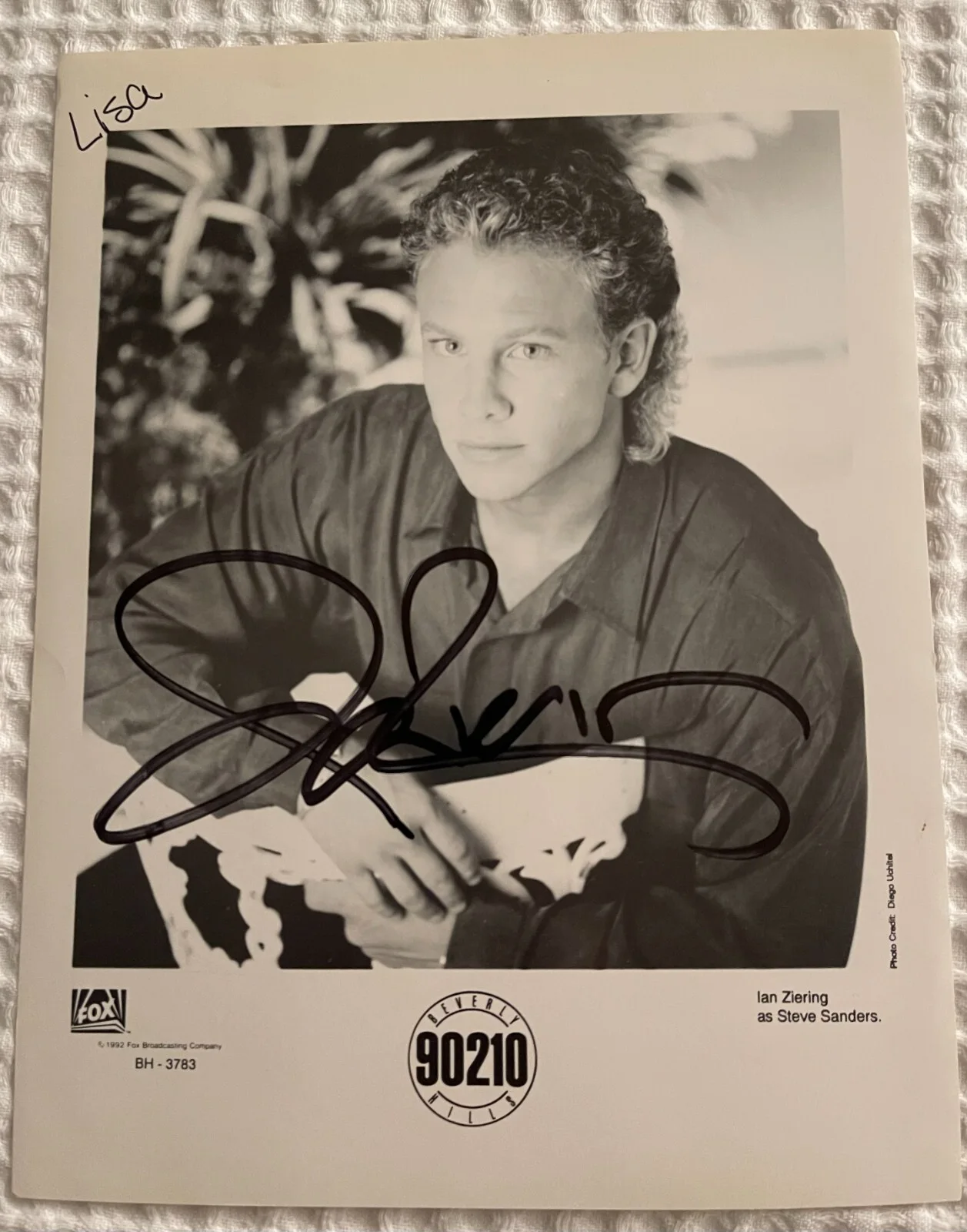Ian Ziering — Vintage Beverly Hills 90210 Autographed Ian Ziering 8x10 B&W Promo Photo "Steve, изображение 2