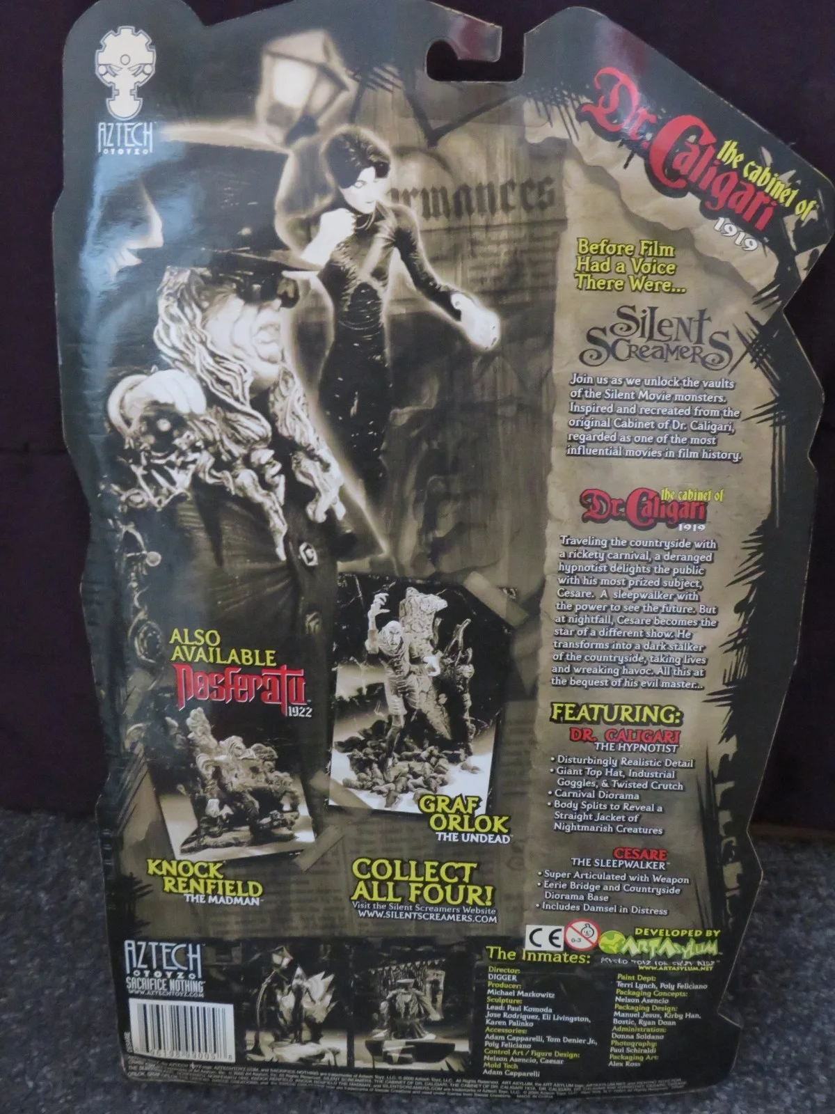 Silent Screamers Series 1 Cesare the Sleepwalker Aztech Toyz MOC Dr Caligari, image 2