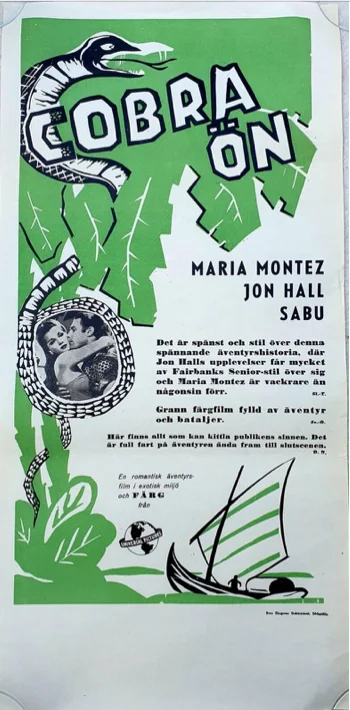 COBRA WOMAN - MARIA MONTEZ VINTAGE ORIGINAL DANISH CINEMA POSTER ROLLED 26"x13", изображение 2
