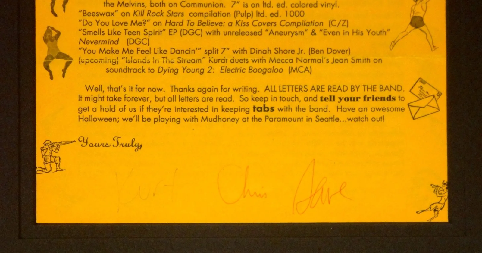 NIRVANA HAND SIGNED AUTOGRAPHED CUSTOM FRAMED ORIGINAL FAN CLUB LETTER BY ALL 3!, изображение 2