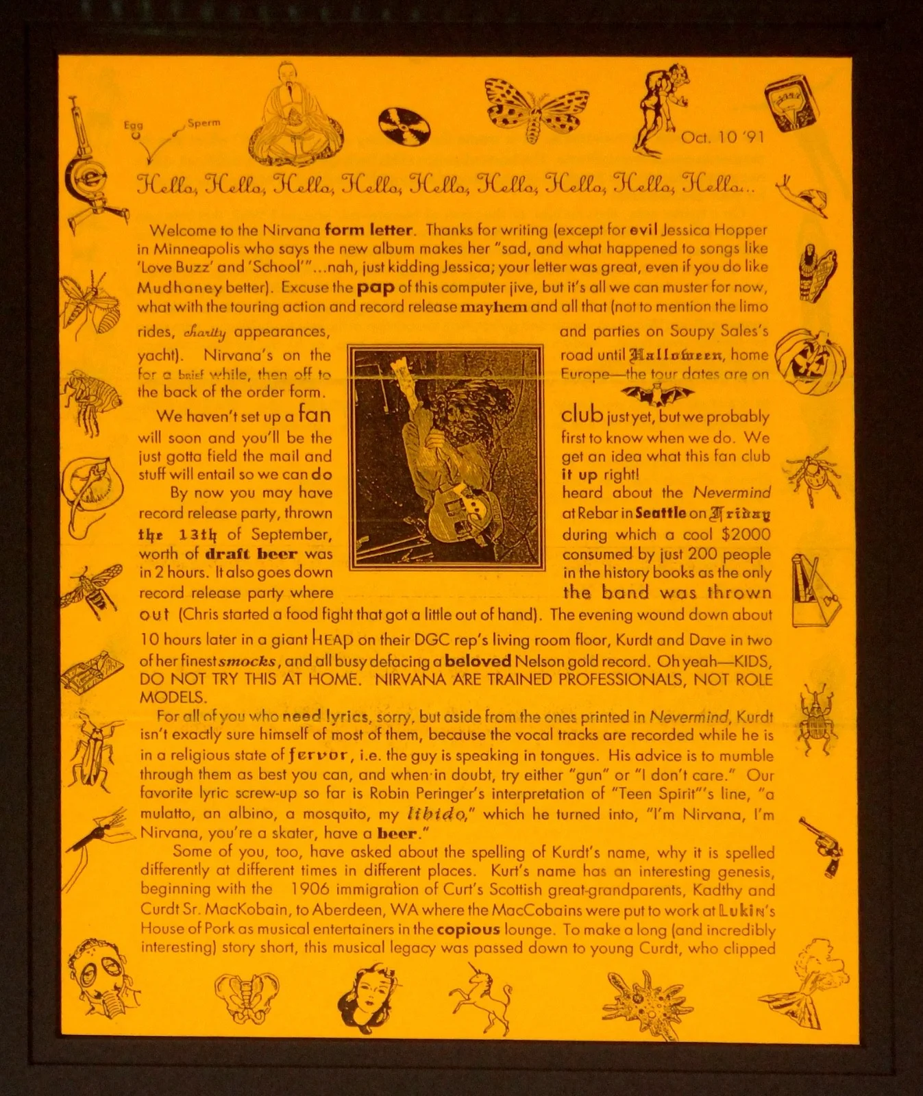 NIRVANA HAND SIGNED AUTOGRAPHED CUSTOM FRAMED ORIGINAL FAN CLUB LETTER BY ALL 3!, изображение 4