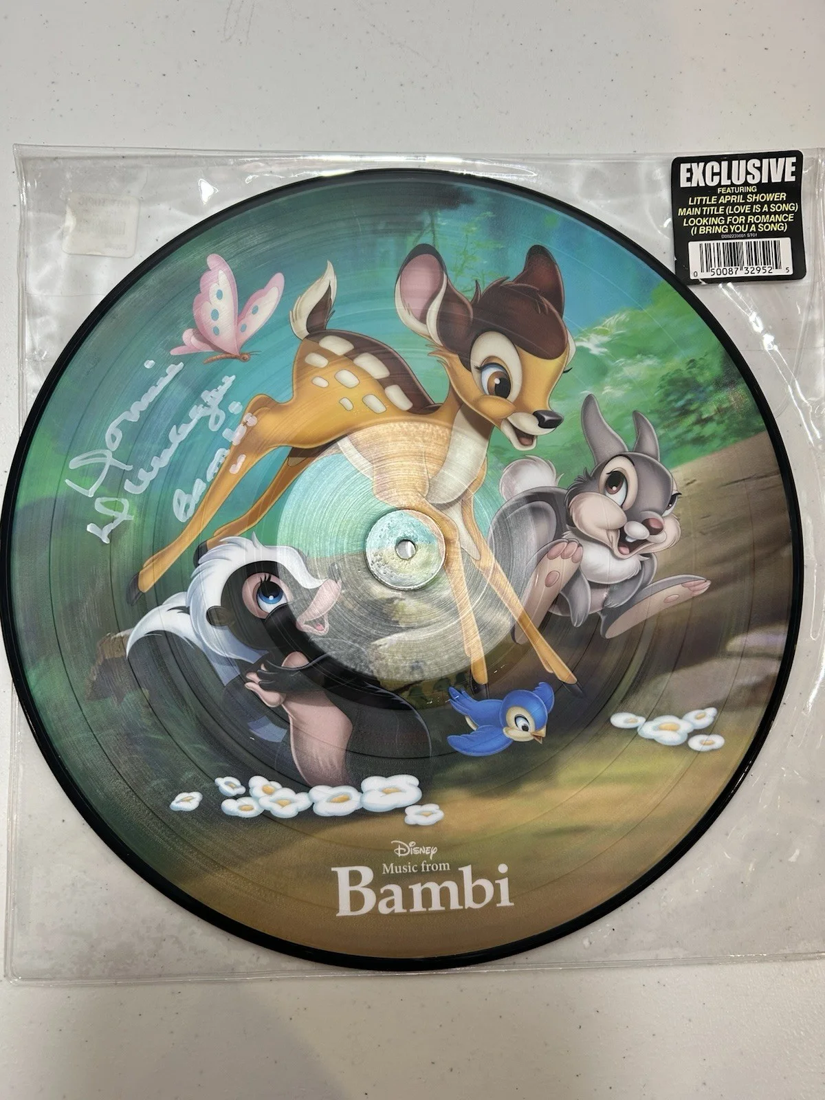 Donnie Dunagan — SIGNED Donnie Dunagan Bambi Disney Picture Disc Vinyl Voice of Bambi Autograph