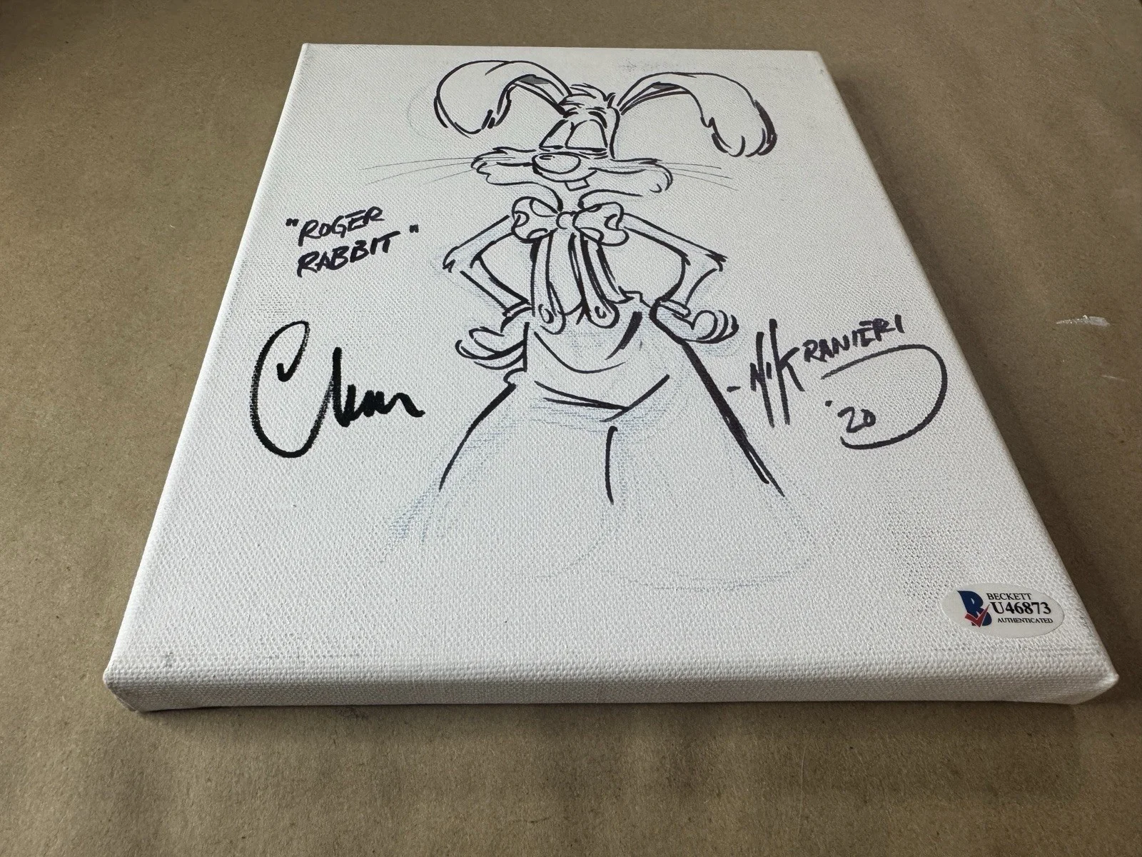 Charles Fleischer — Charles Fleischer & Nik Ranieri Sketched 8"x10" Roger Rabbit Canvas BAS COA, image 2