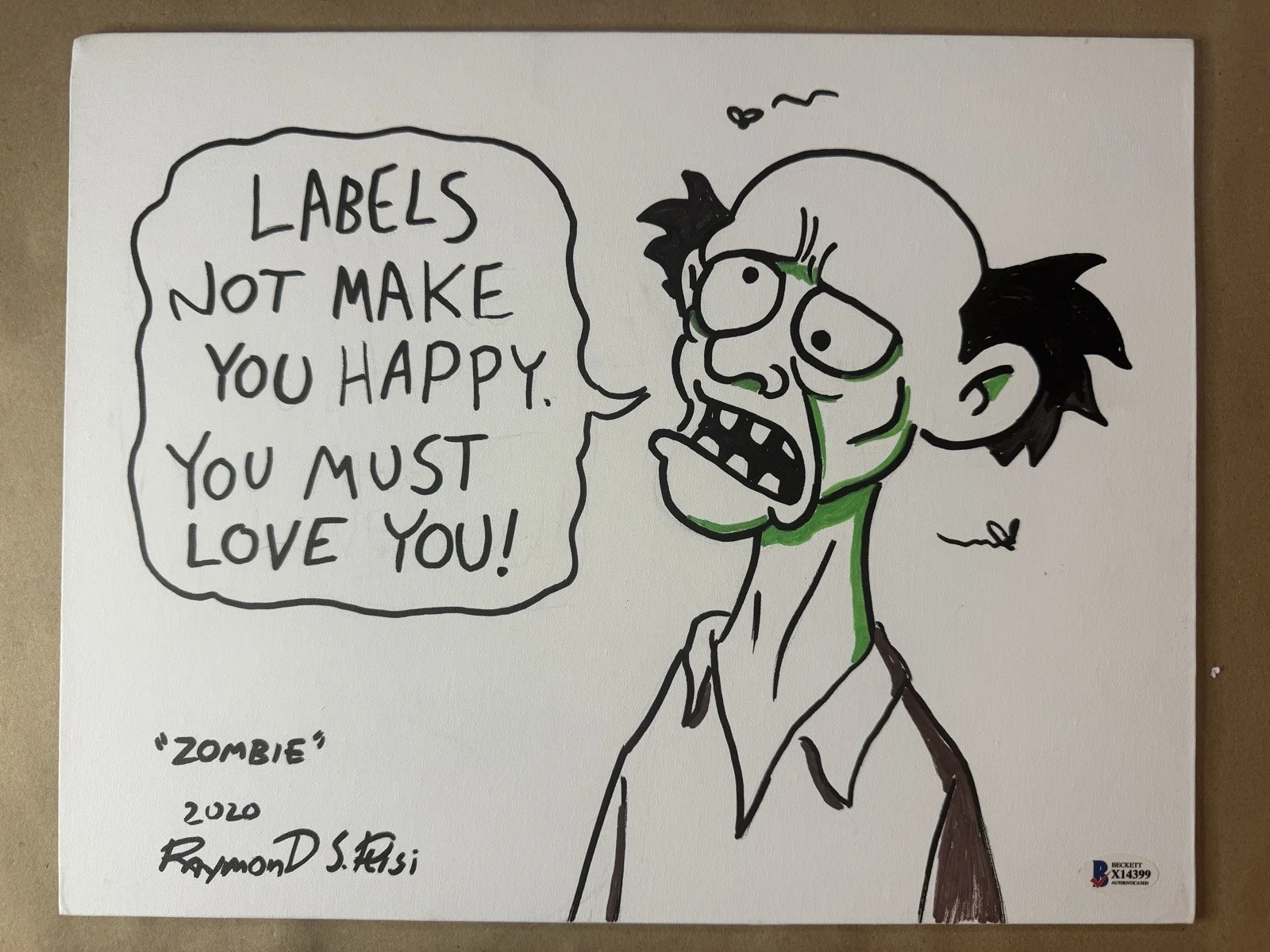 Raymond S Persi — Raymond S Persi Sketched Zombie Wreck it Ralph 11”x14” Canvas BAS COA